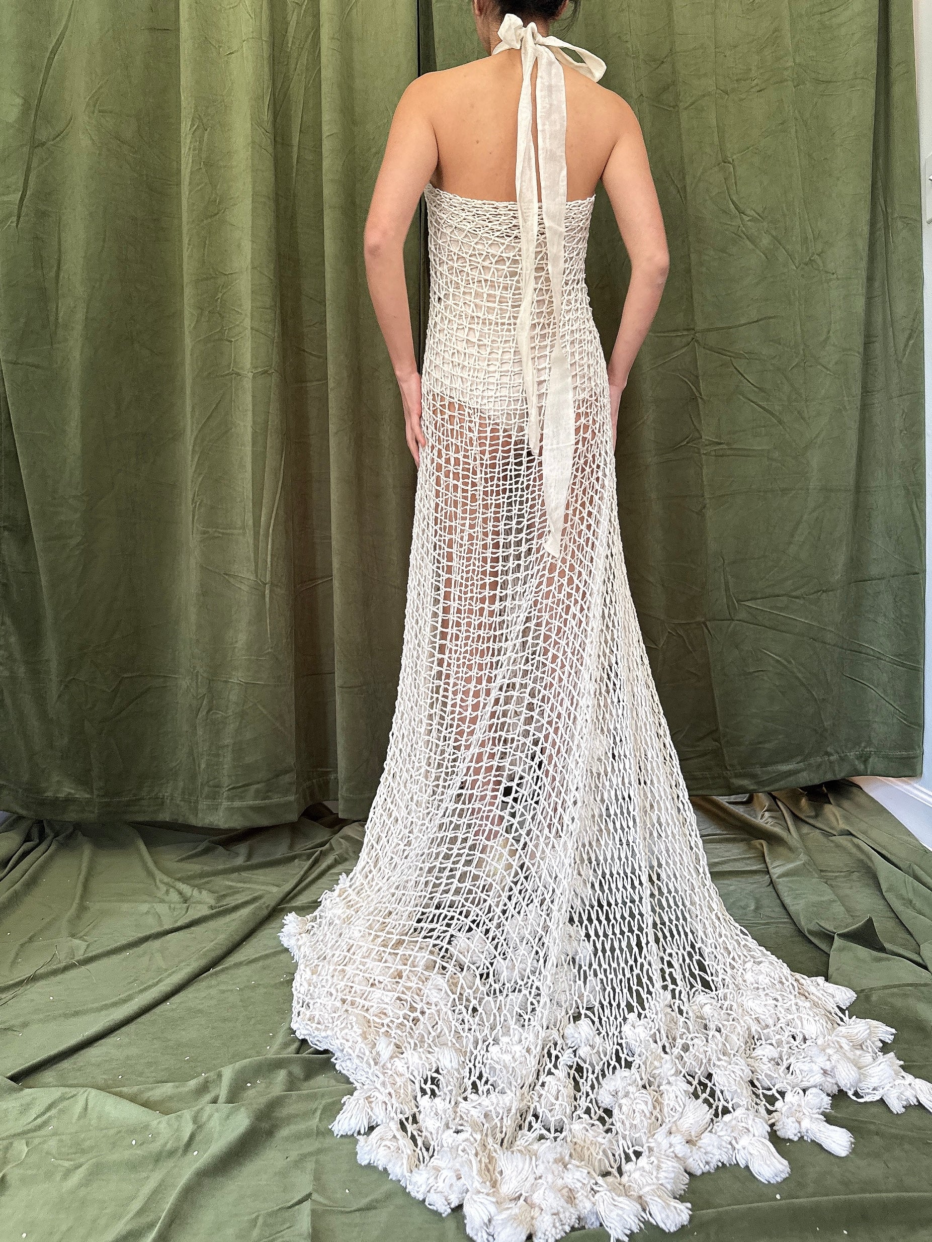 Vintage Handmade Knit Shawl Dress - OSFM