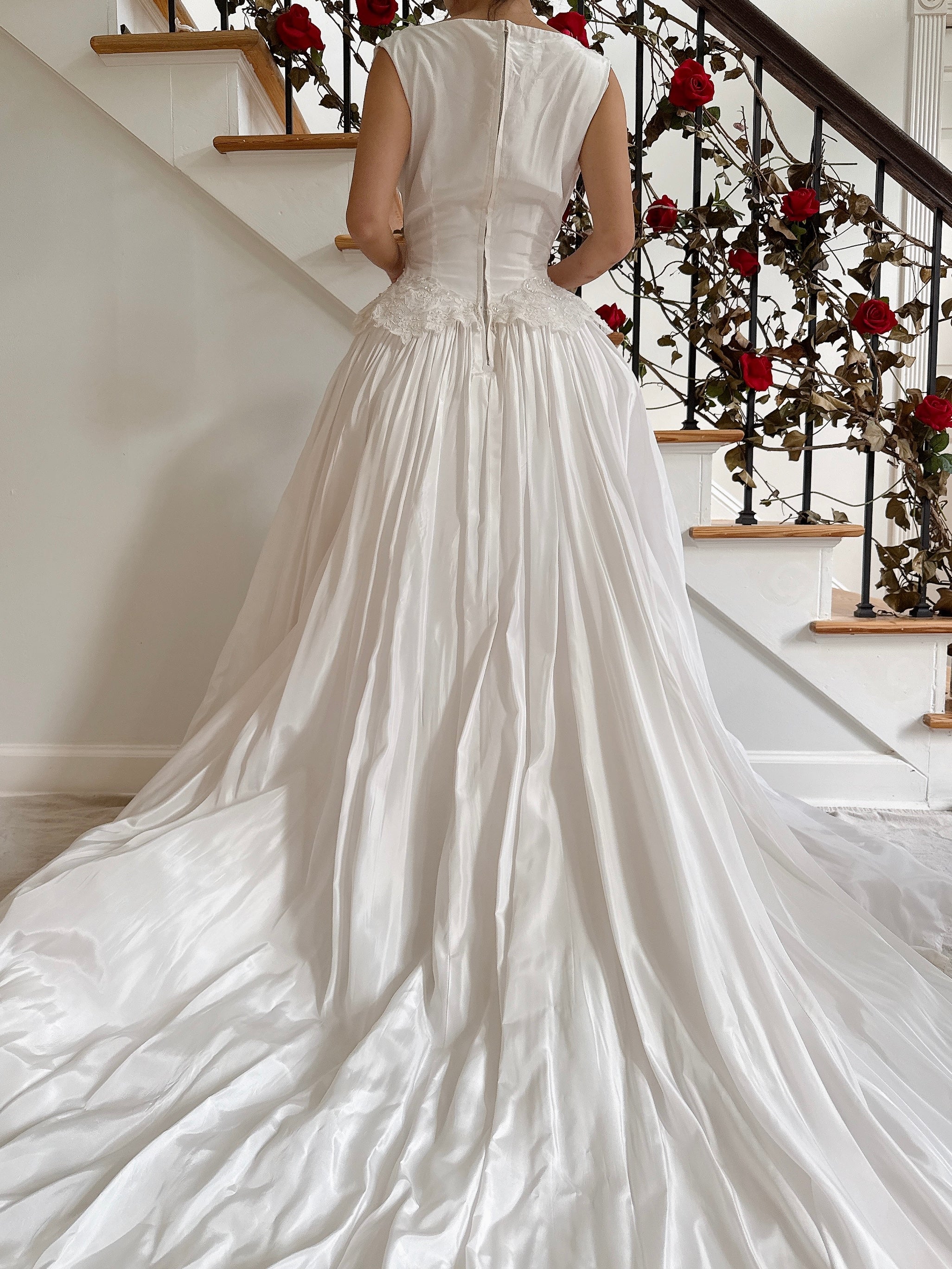 1950s Taffeta Lace Gown - XS
