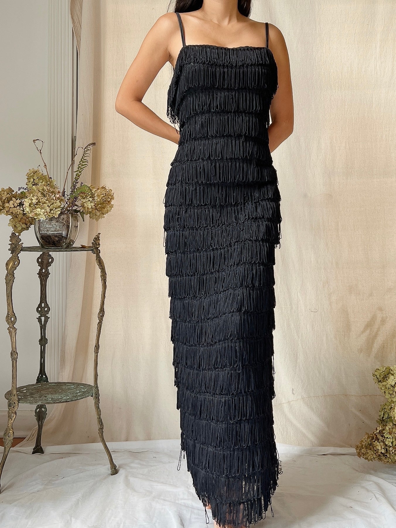 Vintage Victor Costa Tiered Fringe Dress - S