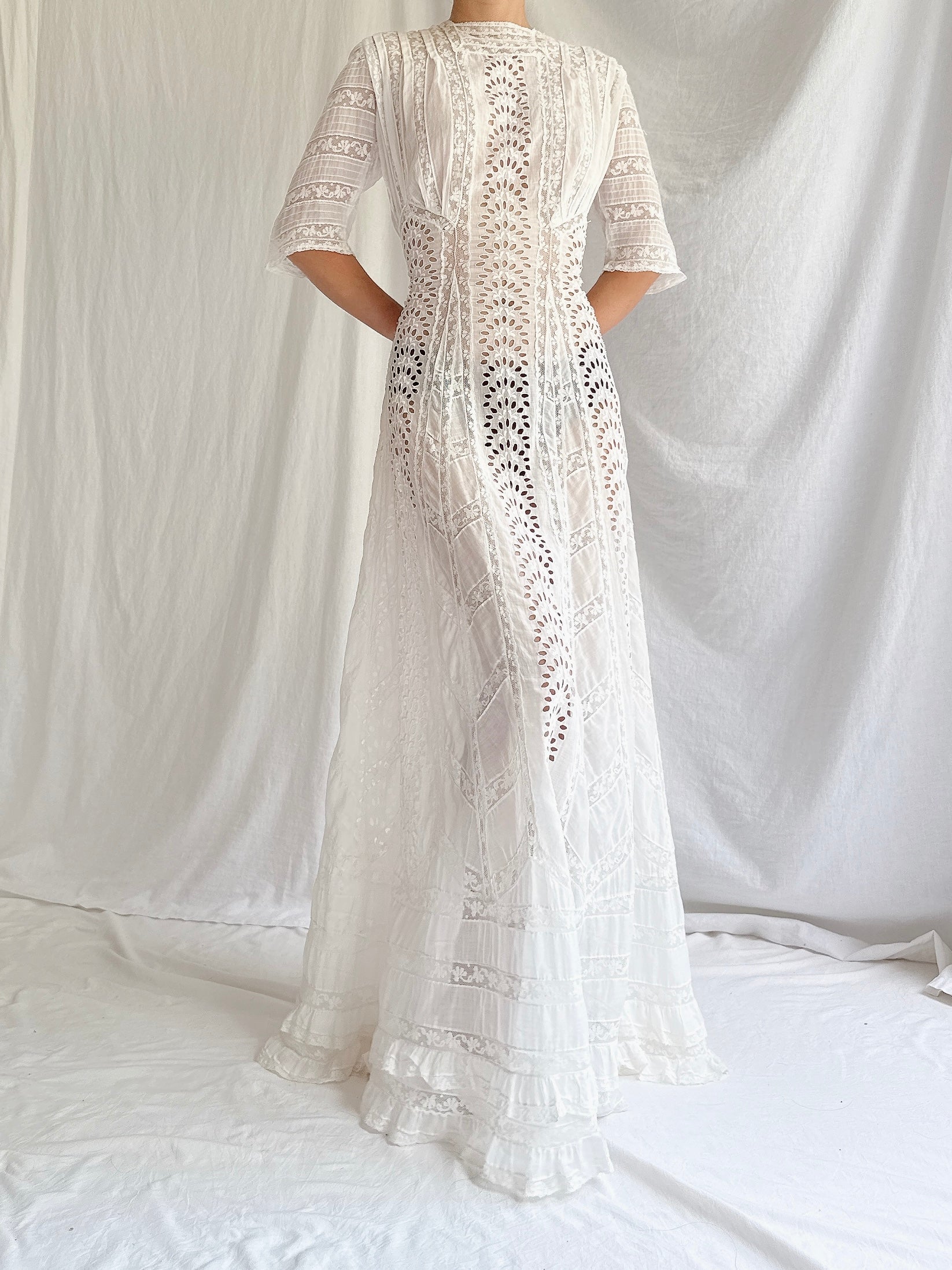 Antique Cotton Cutout Dress - S