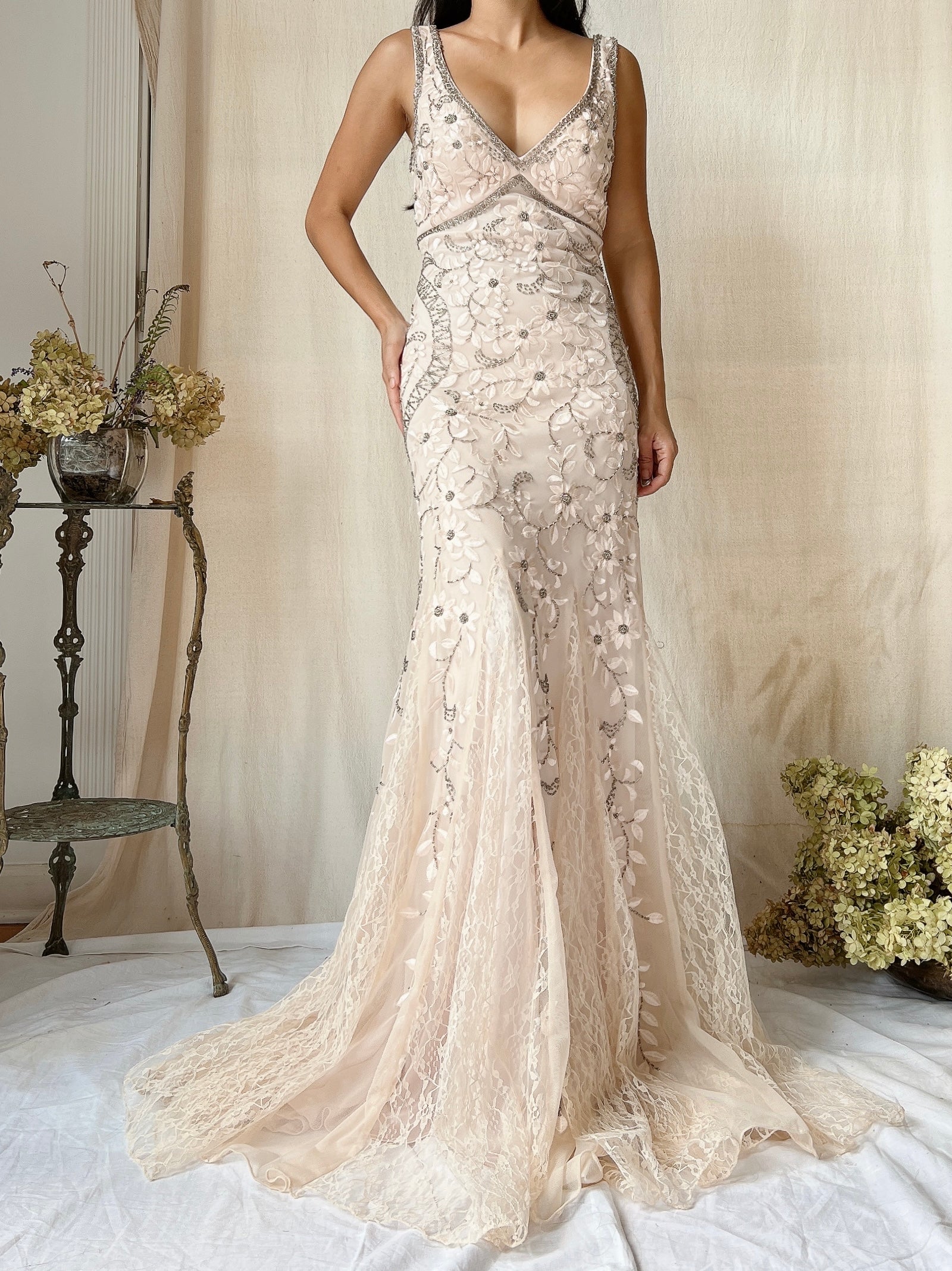 Vintage Light Dusty Pink Embroidered Gown - XS/2