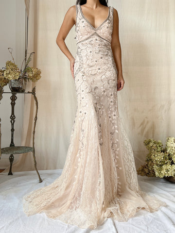 Vintage Light Dusty Pink Embroidered Gown - XS/2