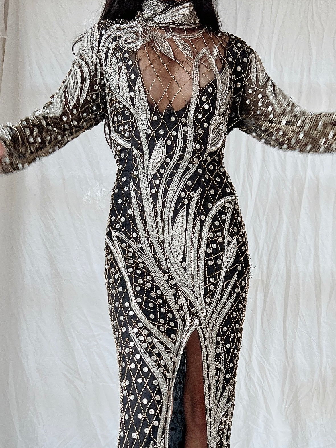 1980s Crystal Beaded Silk Gown - S/M
