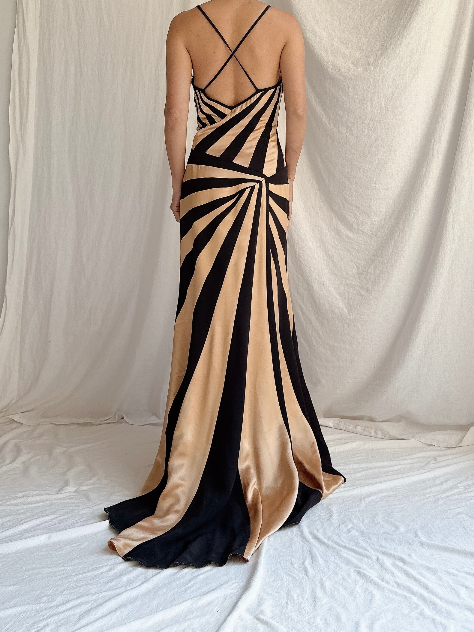 1990s Satin Abstract Striped Dress - S/M