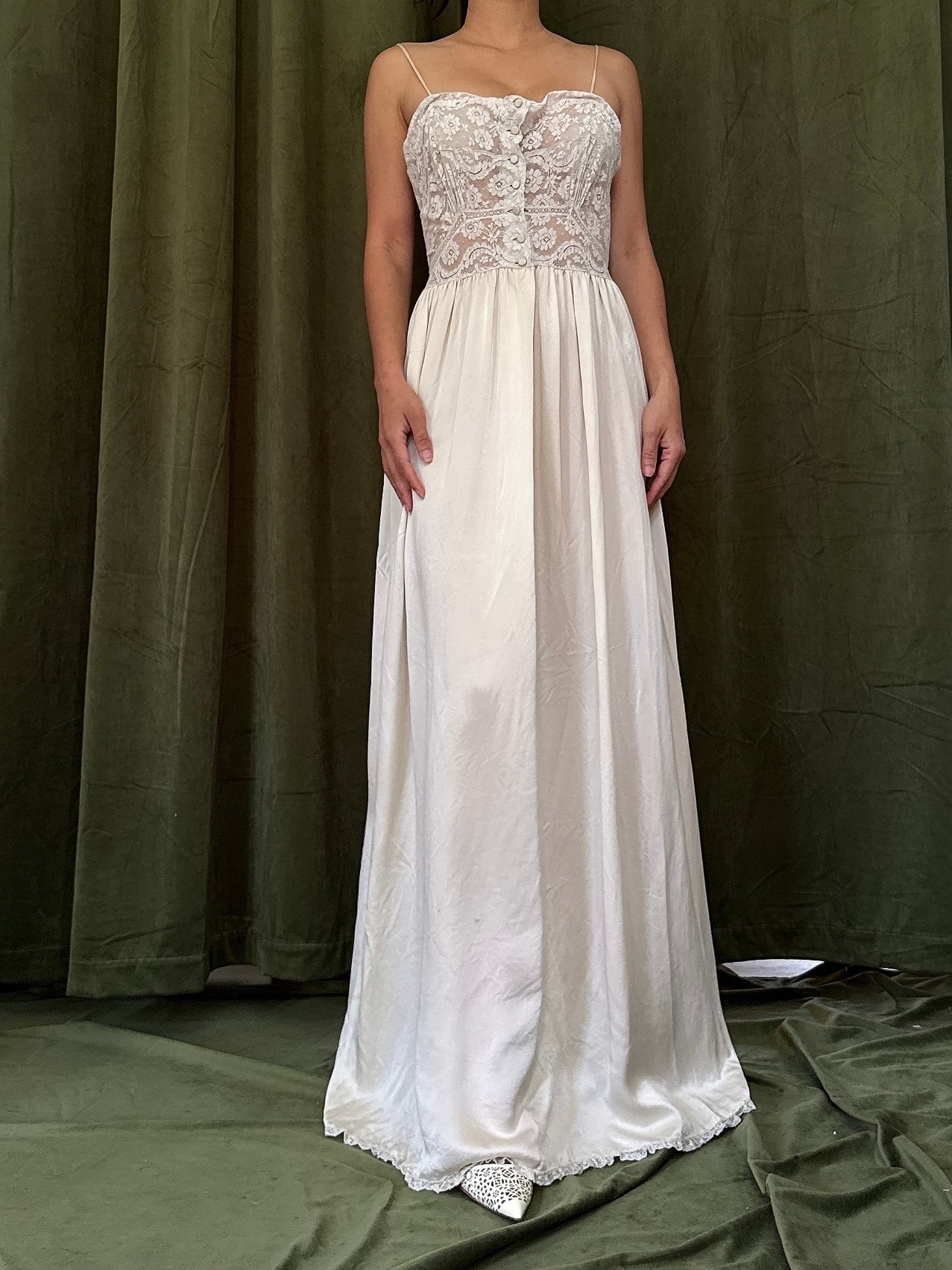 Vintage Silk Charmeuse Lace Slip - XS
