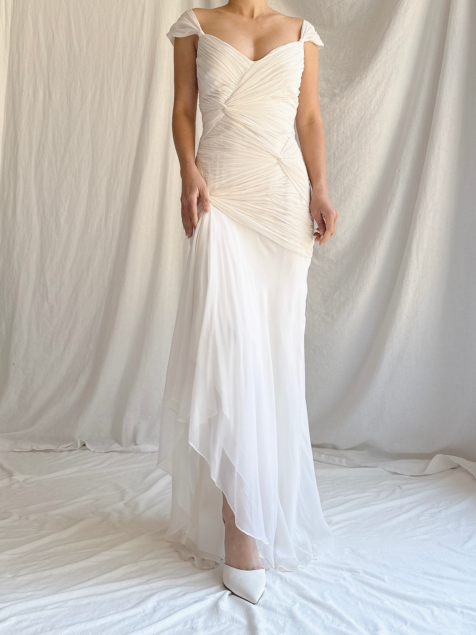 1990s Silk Chiffon Cap Sleeves Dress - XS/2