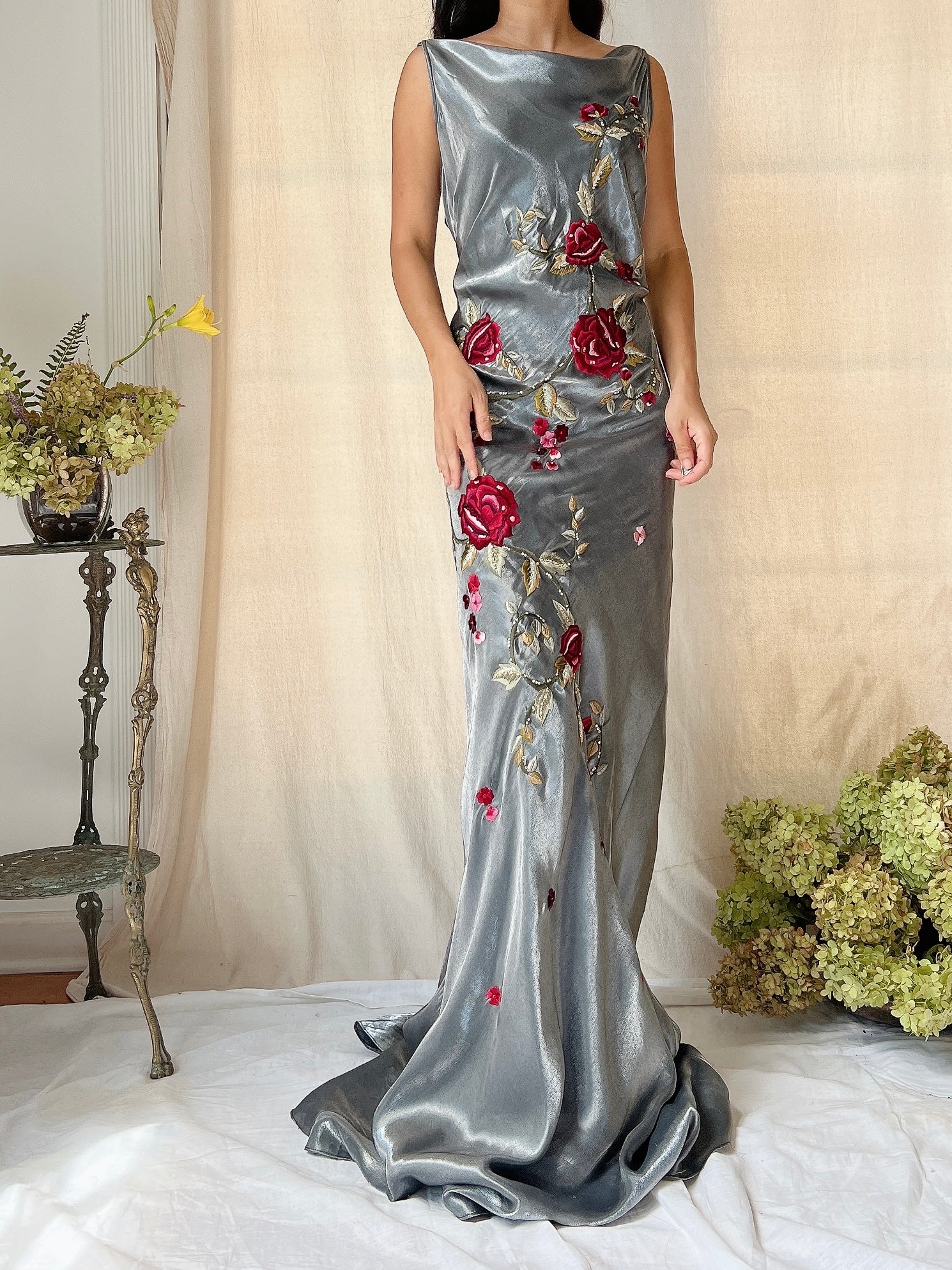Vintage Belleville Sassoon Pewter Lurex Embroidered Gown - M/L (10/12)