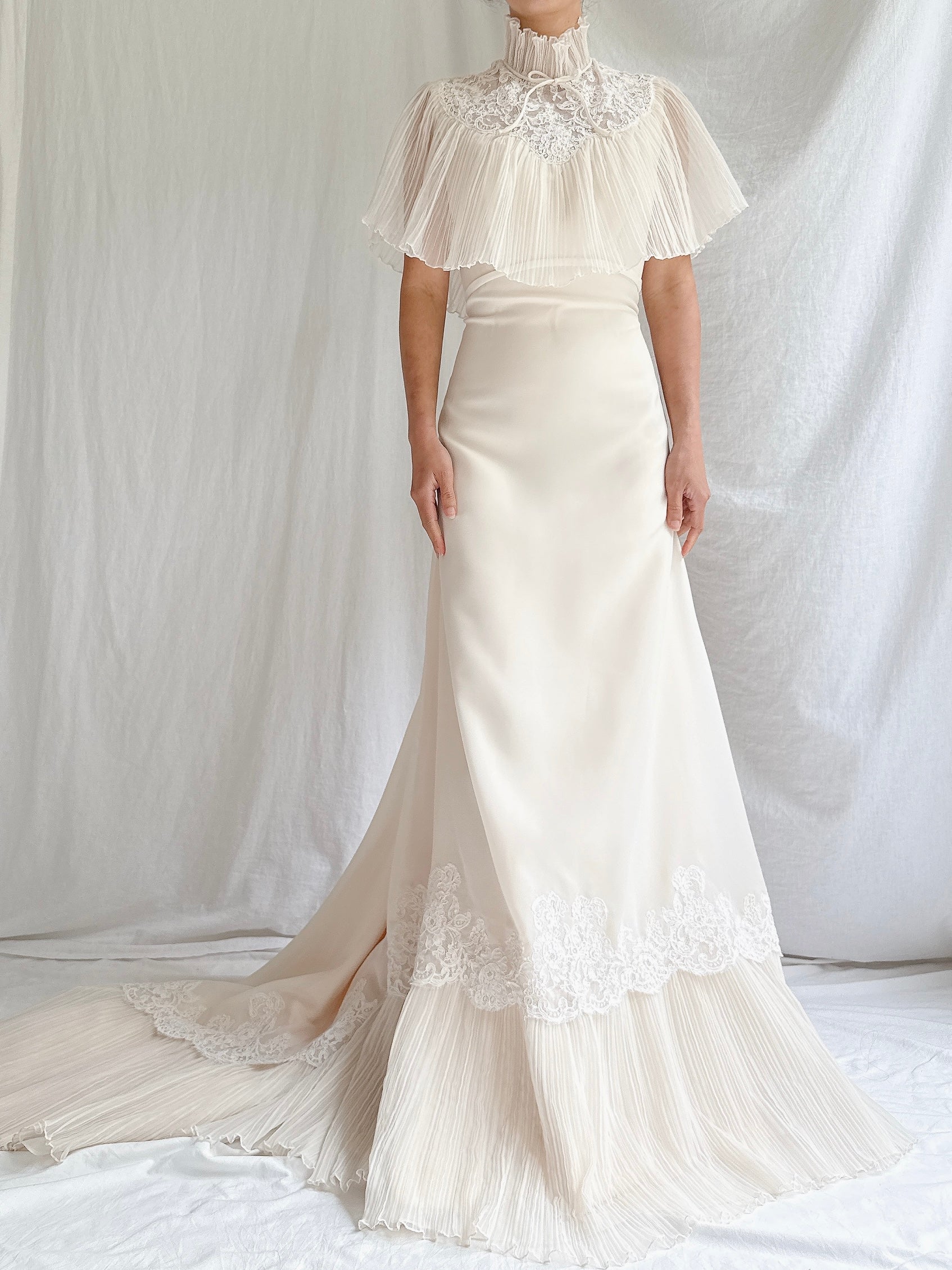 1960s/70s Chiffon Pleated Collar Gown - S