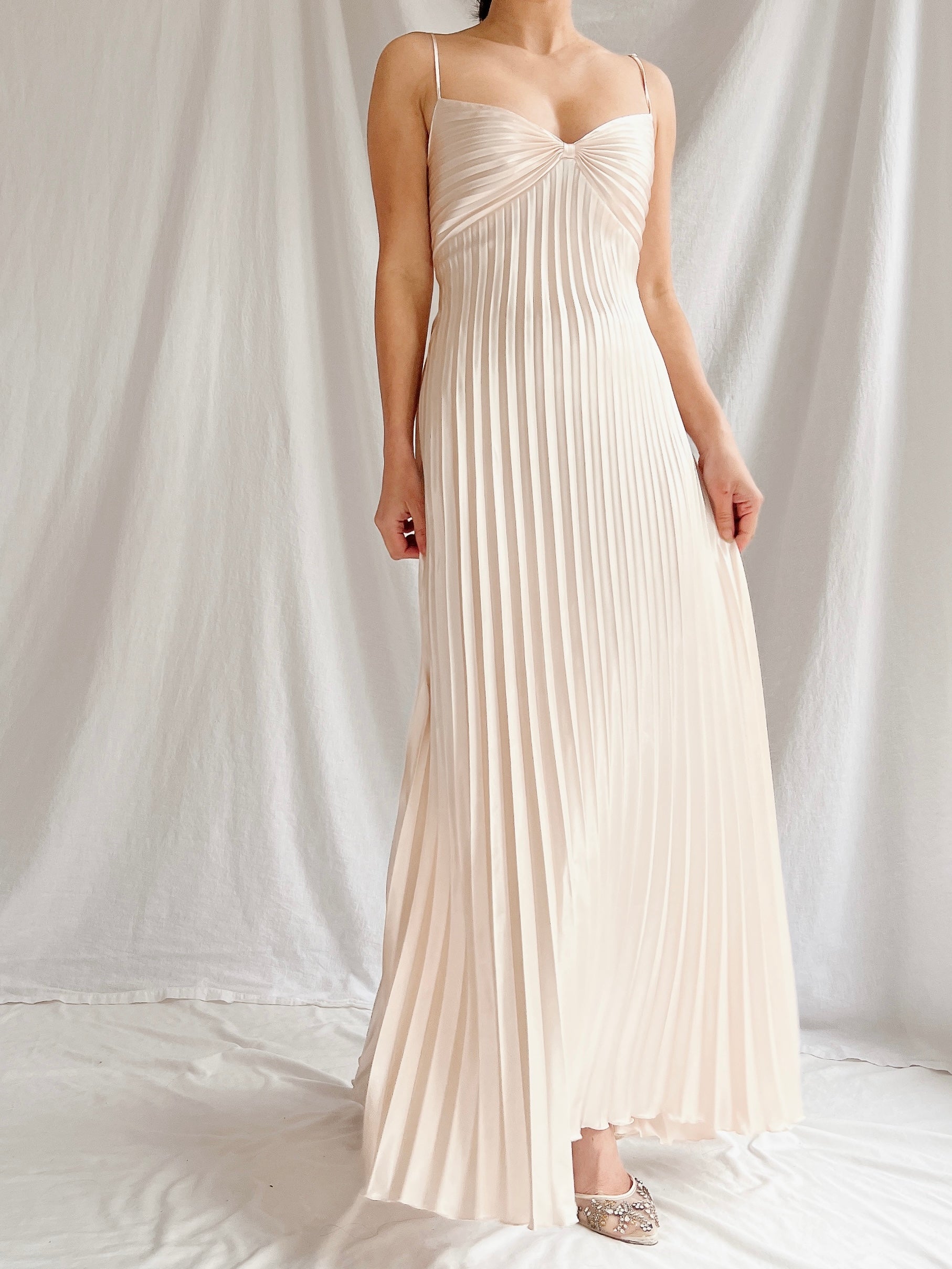 Vintage Almond Pink Pleated Dress - M