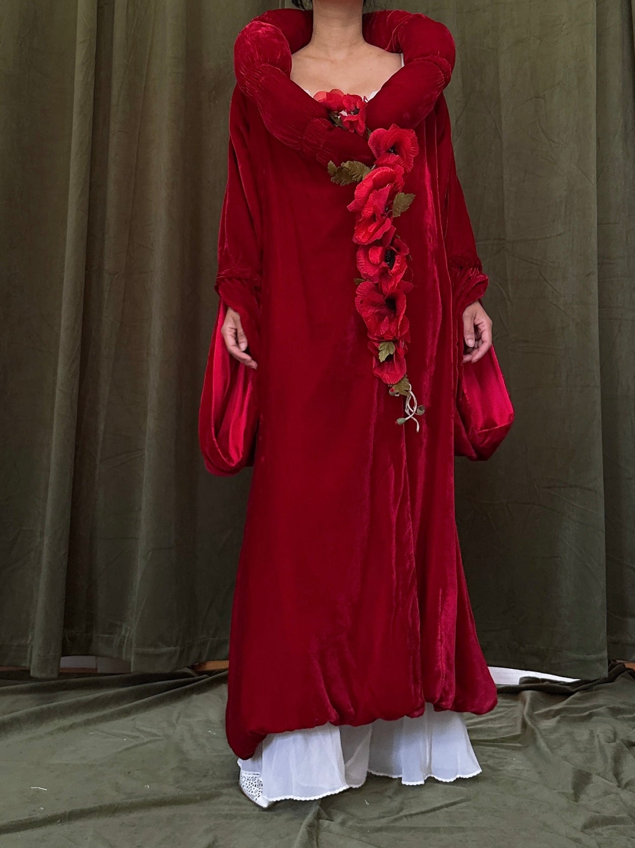 1920s Red Silk Velvet Opera Coat - OSFM