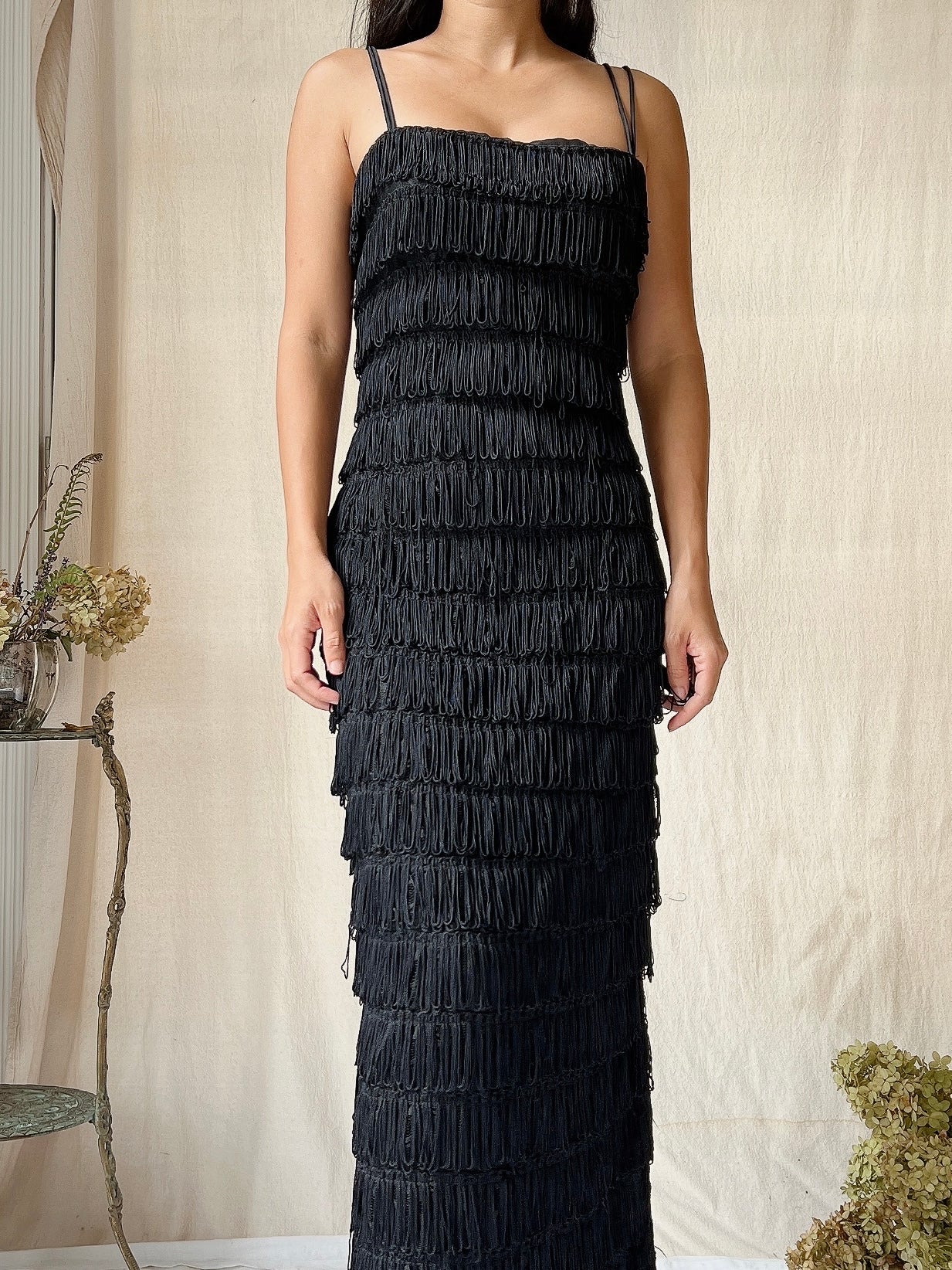 Vintage Victor Costa Tiered Fringe Dress - S