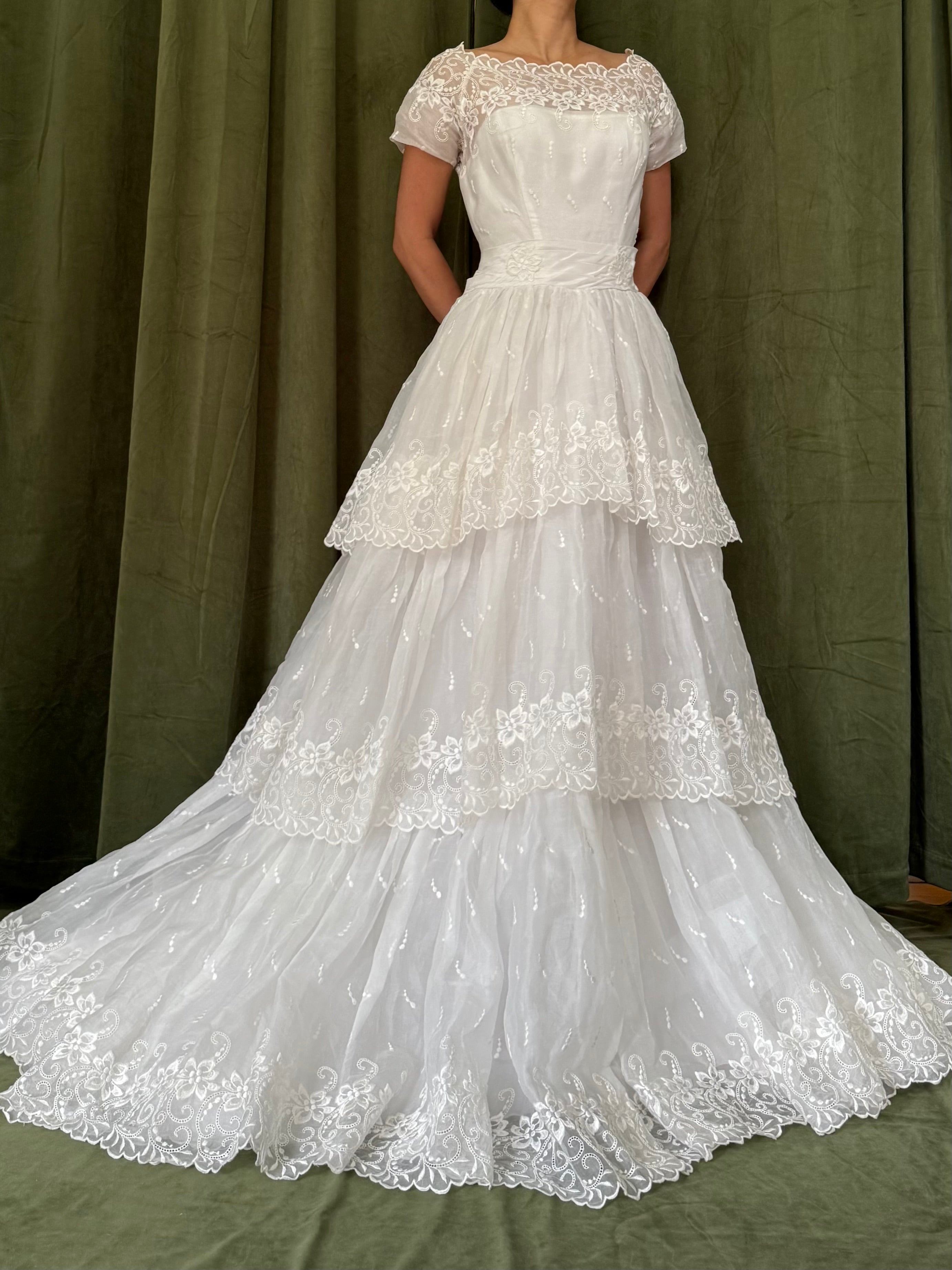 1950s Organdy Tiered Gown - XS