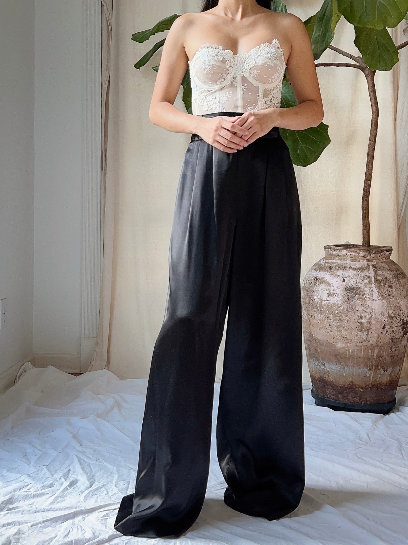 Vintage Satin High-Waisted Trousers - M