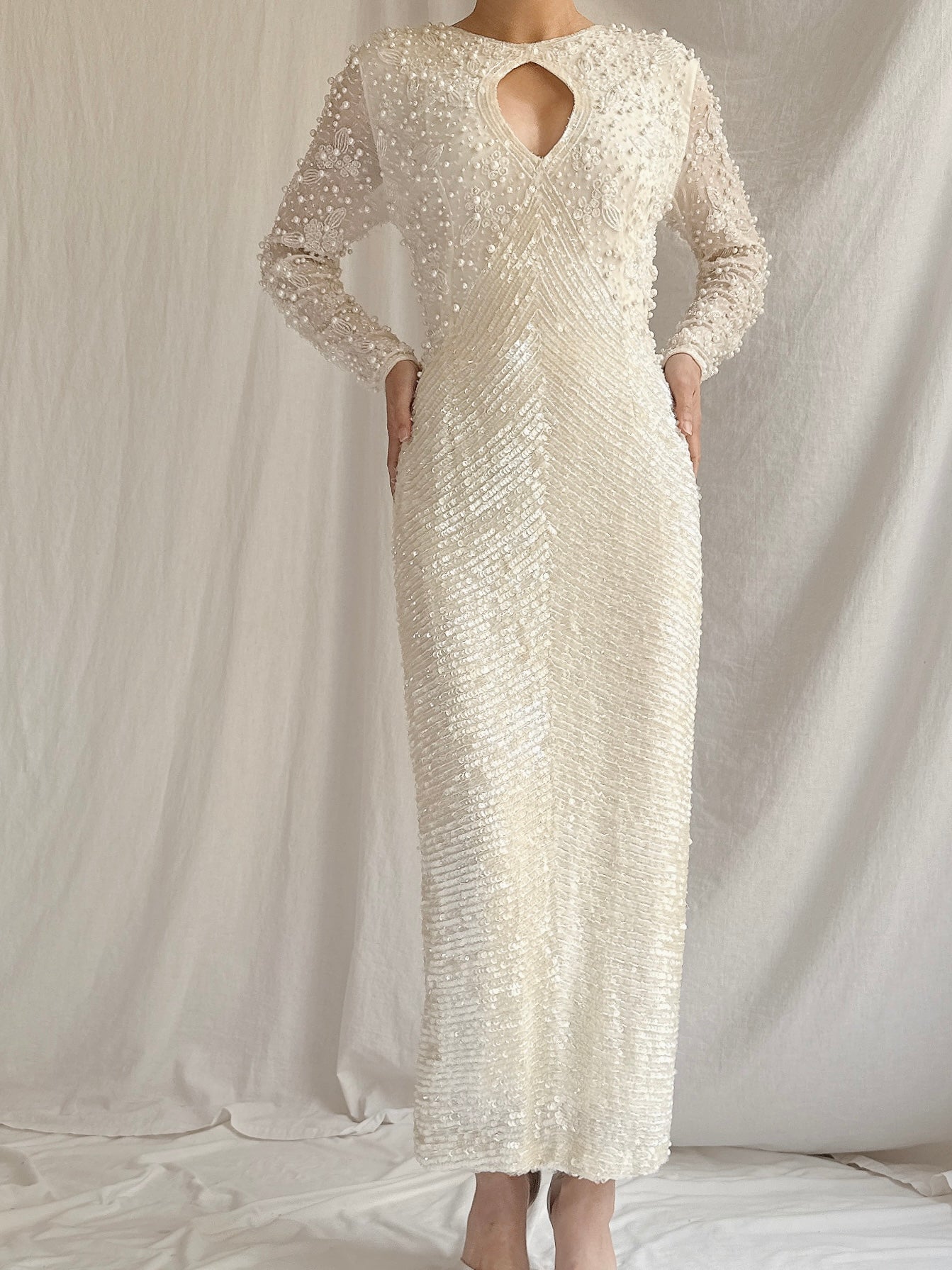 Vintage I. Magnin Silk Beaded Dress - S