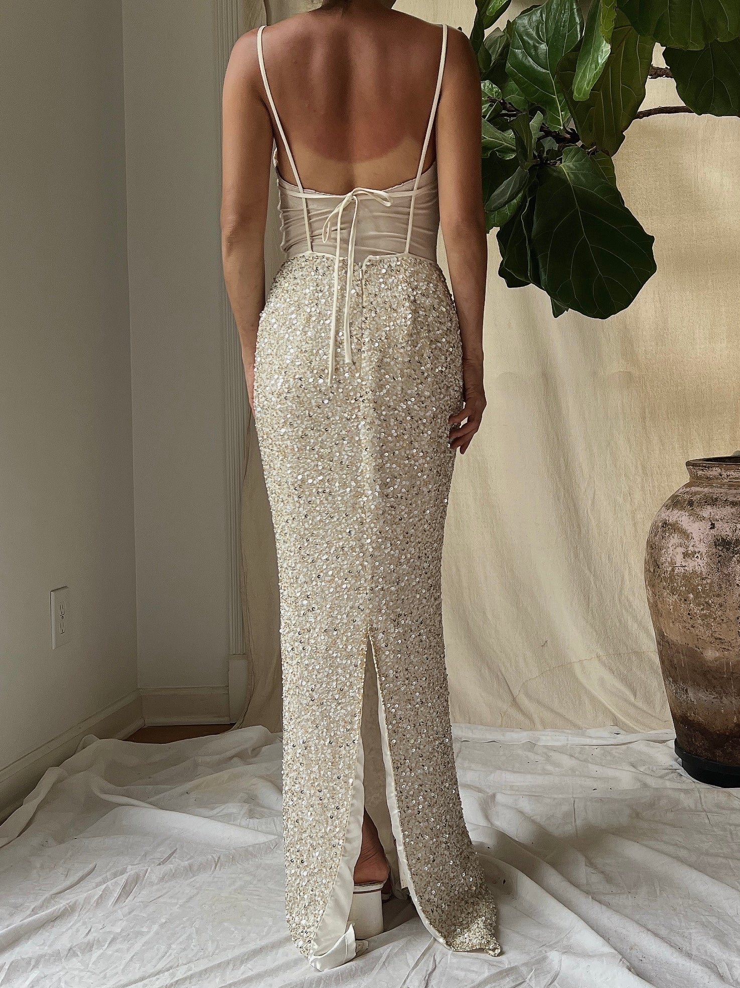 Y2K Ivory Sequins Gown - XS/0
