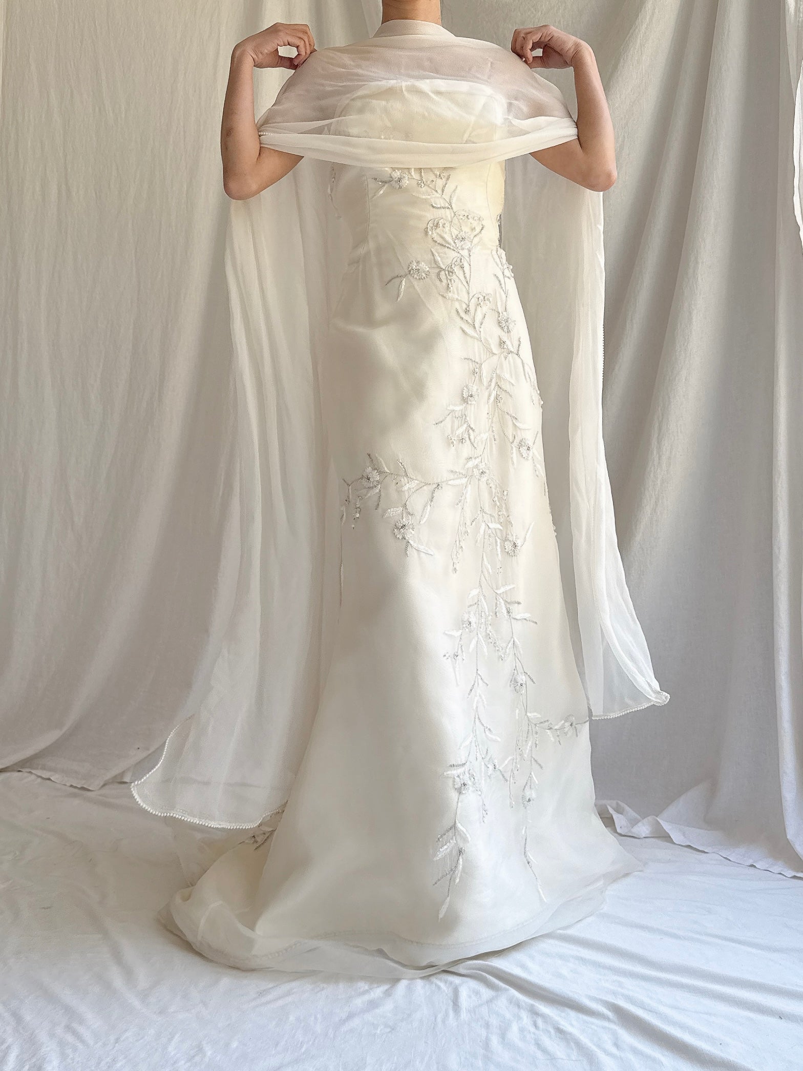 Vintage Lazaro Silk Strapless Lily-of-the-Valley Gown - M 6/8