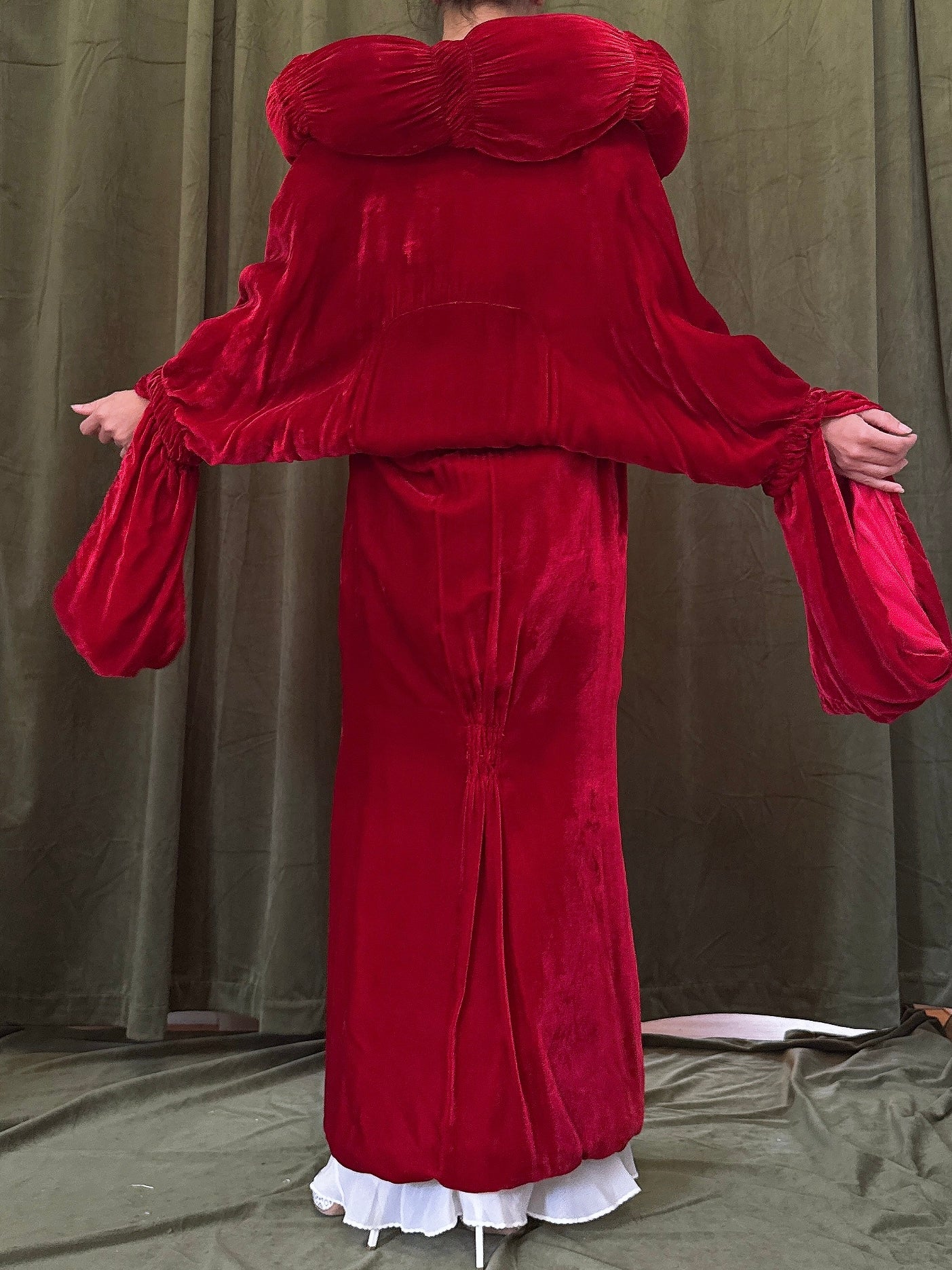 1920s Red Silk Velvet Opera Coat - OSFM