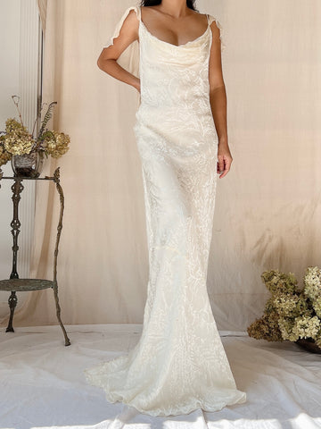 Vintage Silk Devore Bias Cut Gown - L