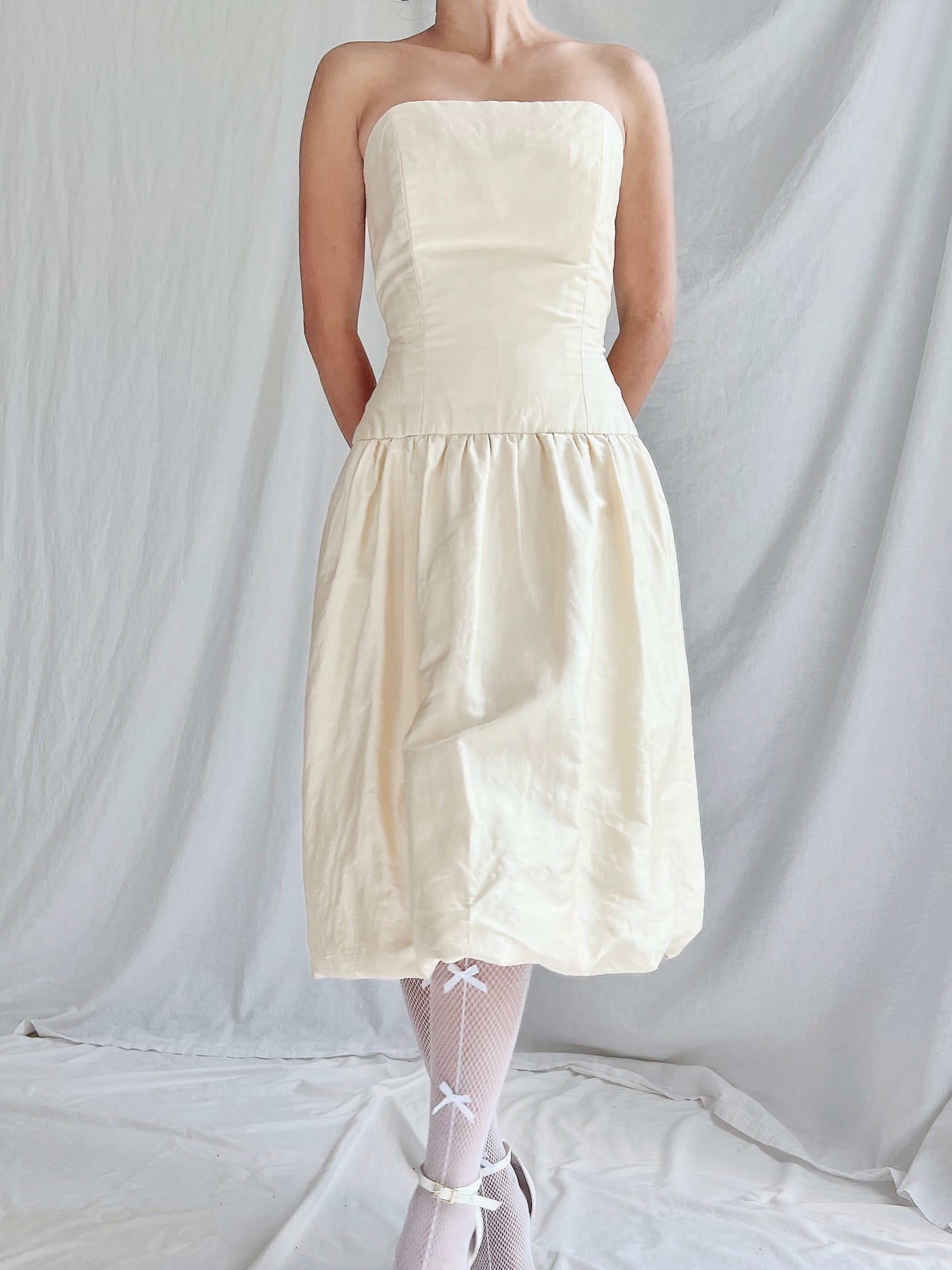 Vintage Silk Dropped Waist Short Dress - M