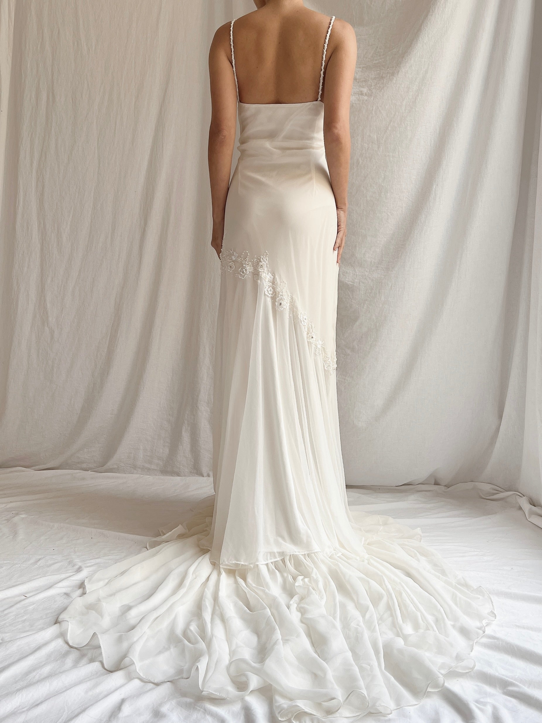 Vintage Chiffon Bias Cut Gown with Scarf - M/L