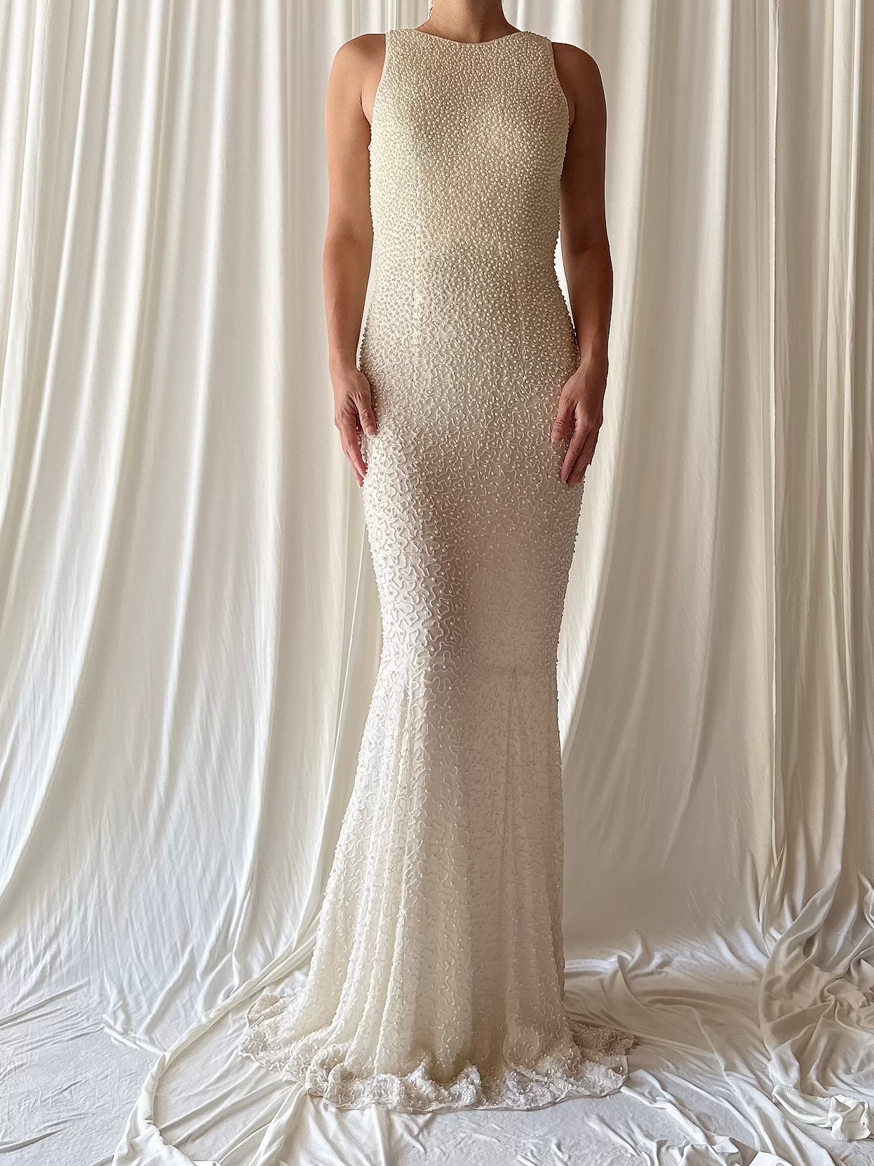 Vintage Silk Pearl Beaded Crewneck Gown - XS