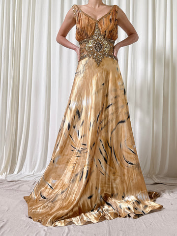 Vintage Gold Beaded Dress - Size 10