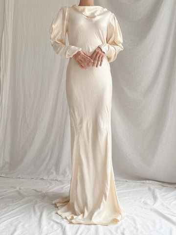 1930s Satin Puff Sleeve Gown - S