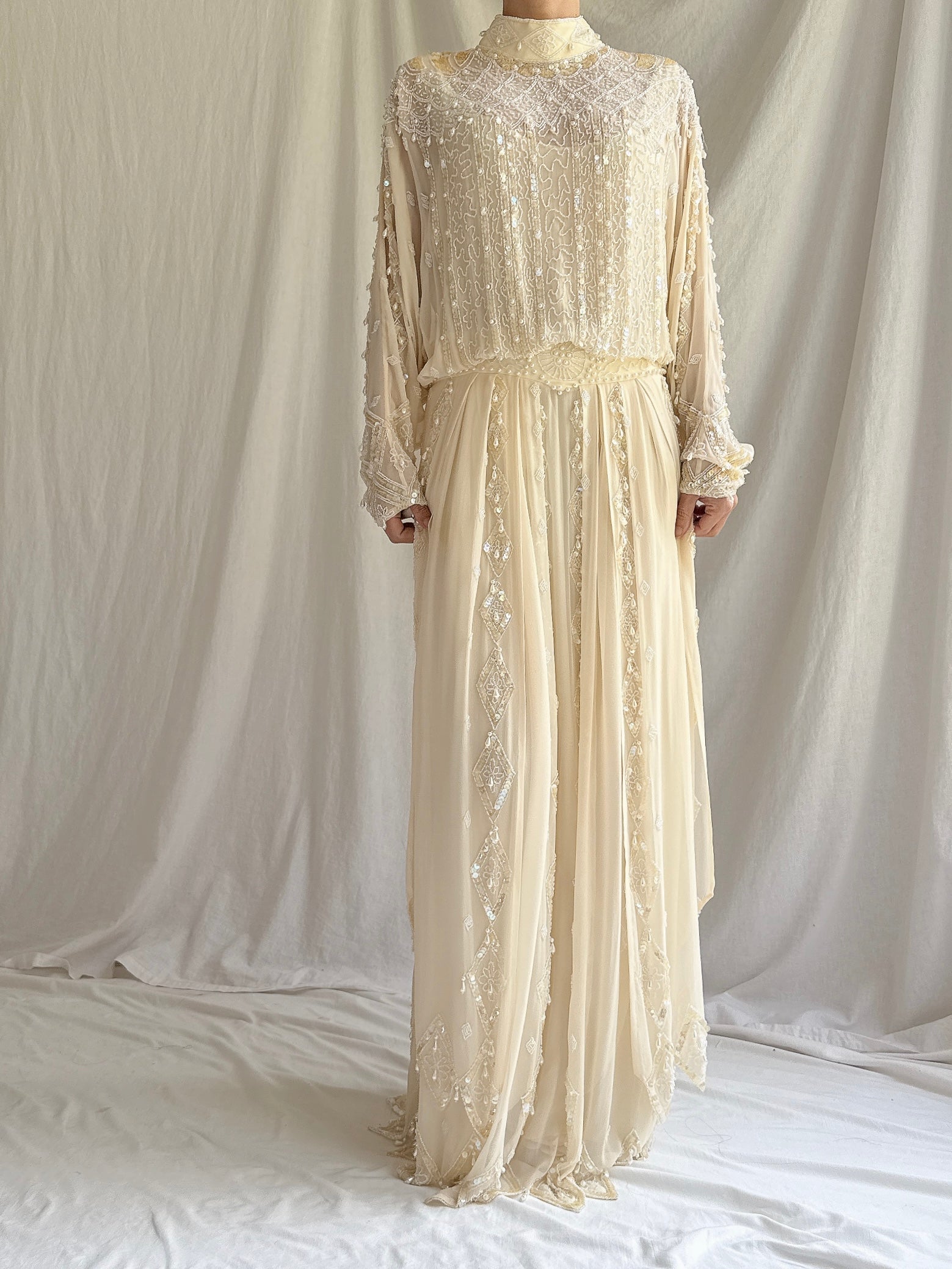 Vintage Silk Beaded Dolman Gown - M