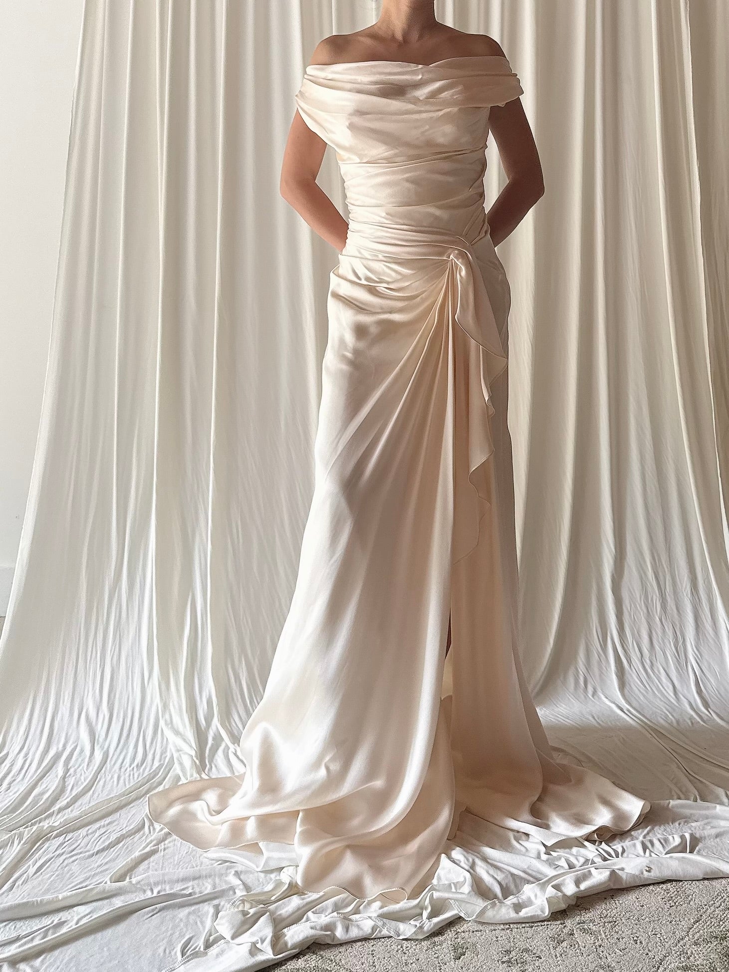 Gemy Maalouf Silk Charmeuse Cowl Neck Draped Gown - M/6