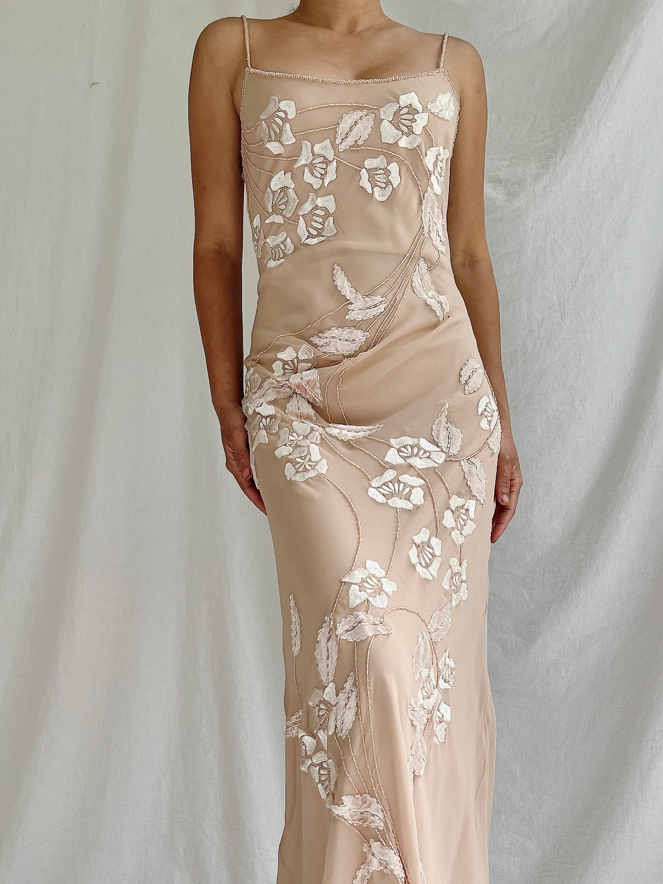 Vintage Blush Nude Silk Bias Cut Gown - S-M/4-8