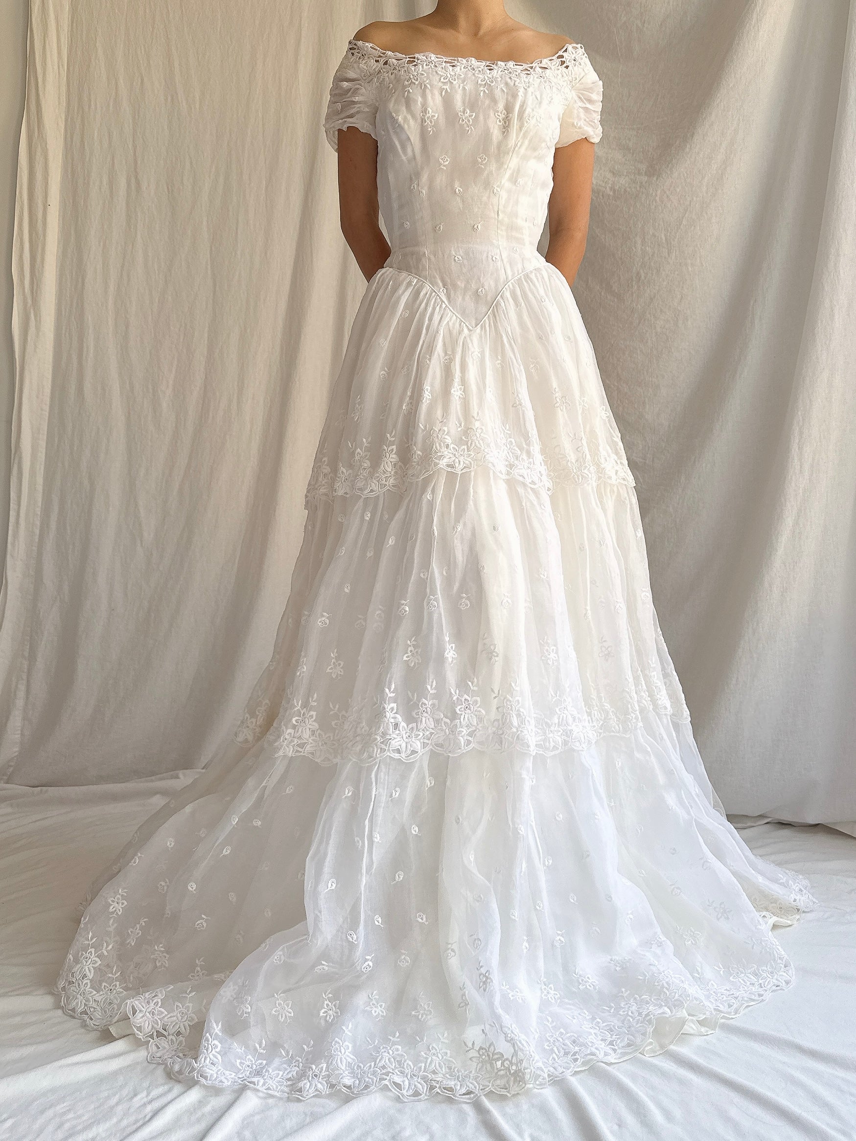 RESERVED for Colette 1950s Organdy Embroidered Gown - XS