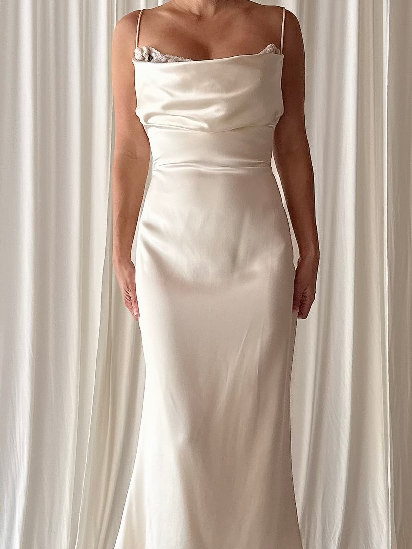 Vintage 6. Silk Bias Cowl Neck Gown - M