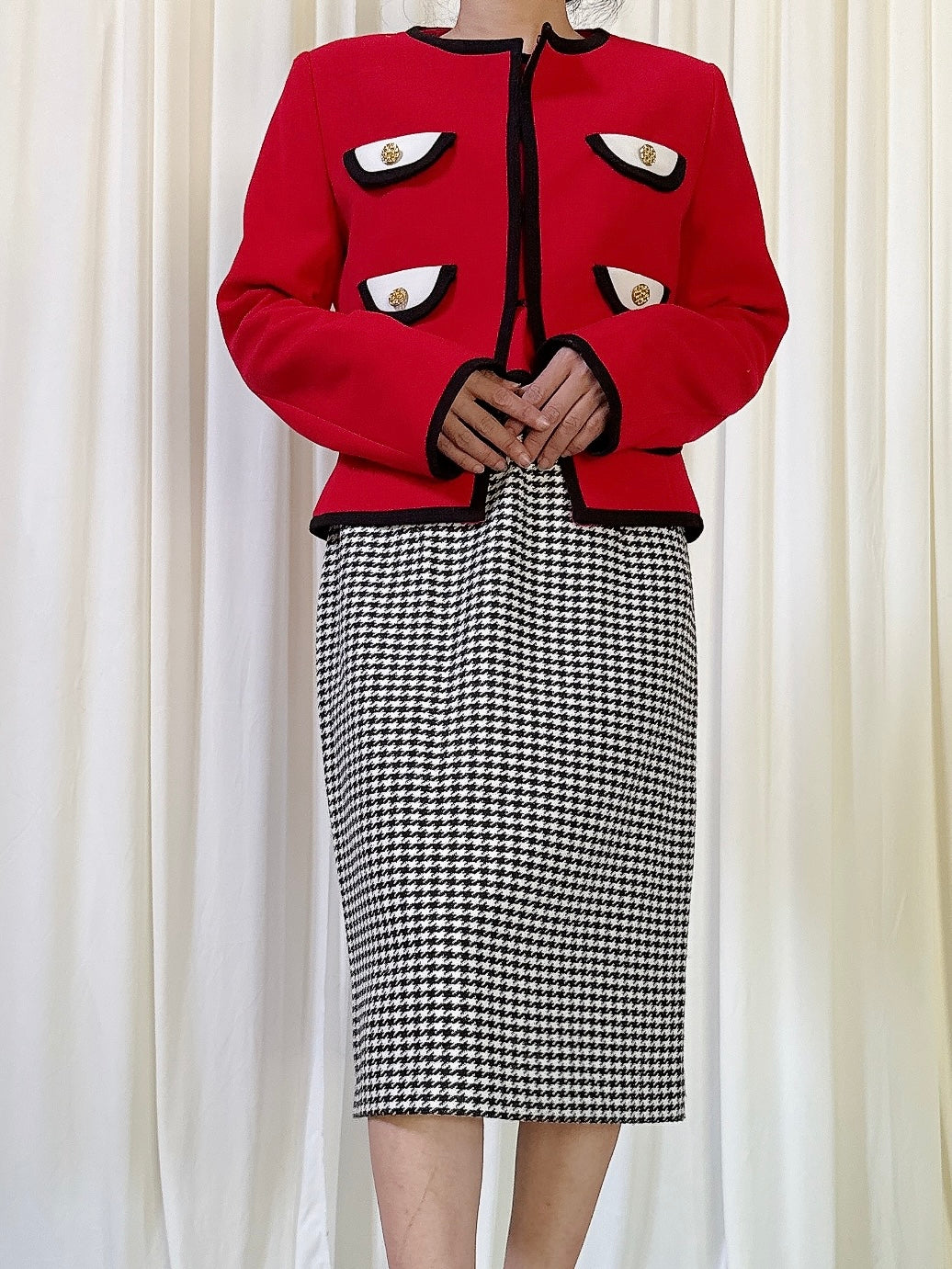 Vintage Alliage Red Jacket and Skirt 2 Piece Set - Size FR38