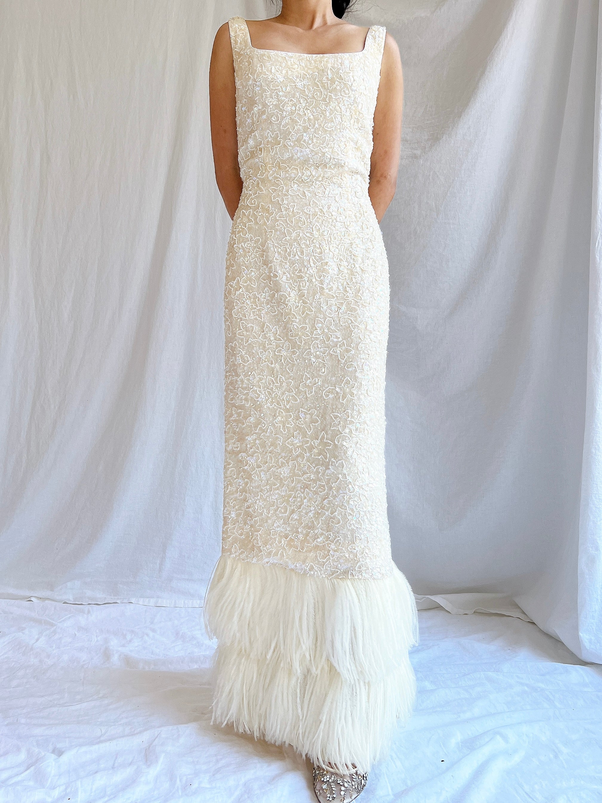 1960S Sequins Feather Gown - M