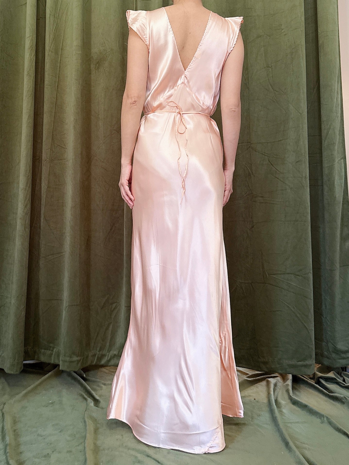 1930s Pink Satin Slip Dress - S