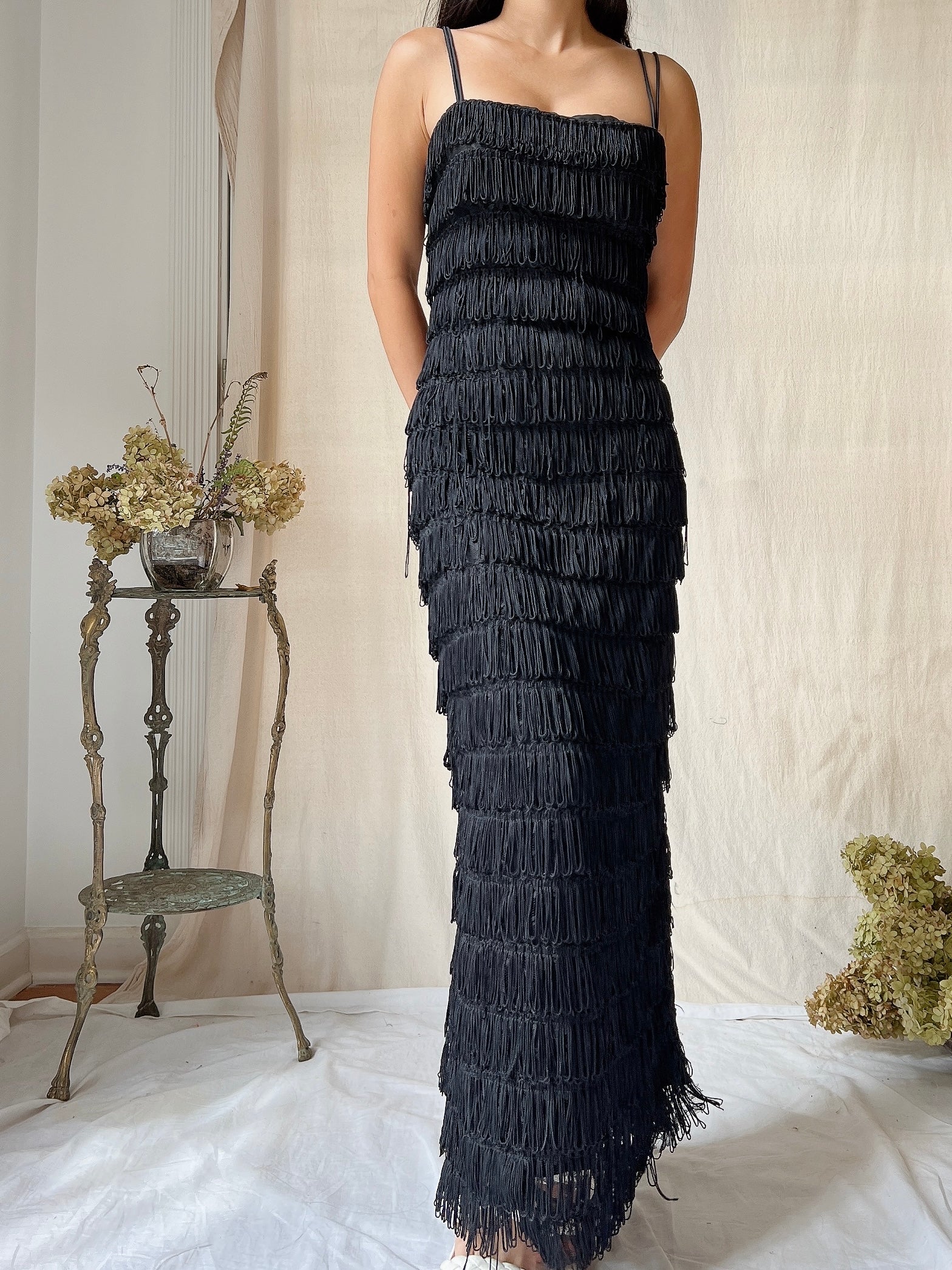 Vintage Victor Costa Tiered Fringe Dress - S