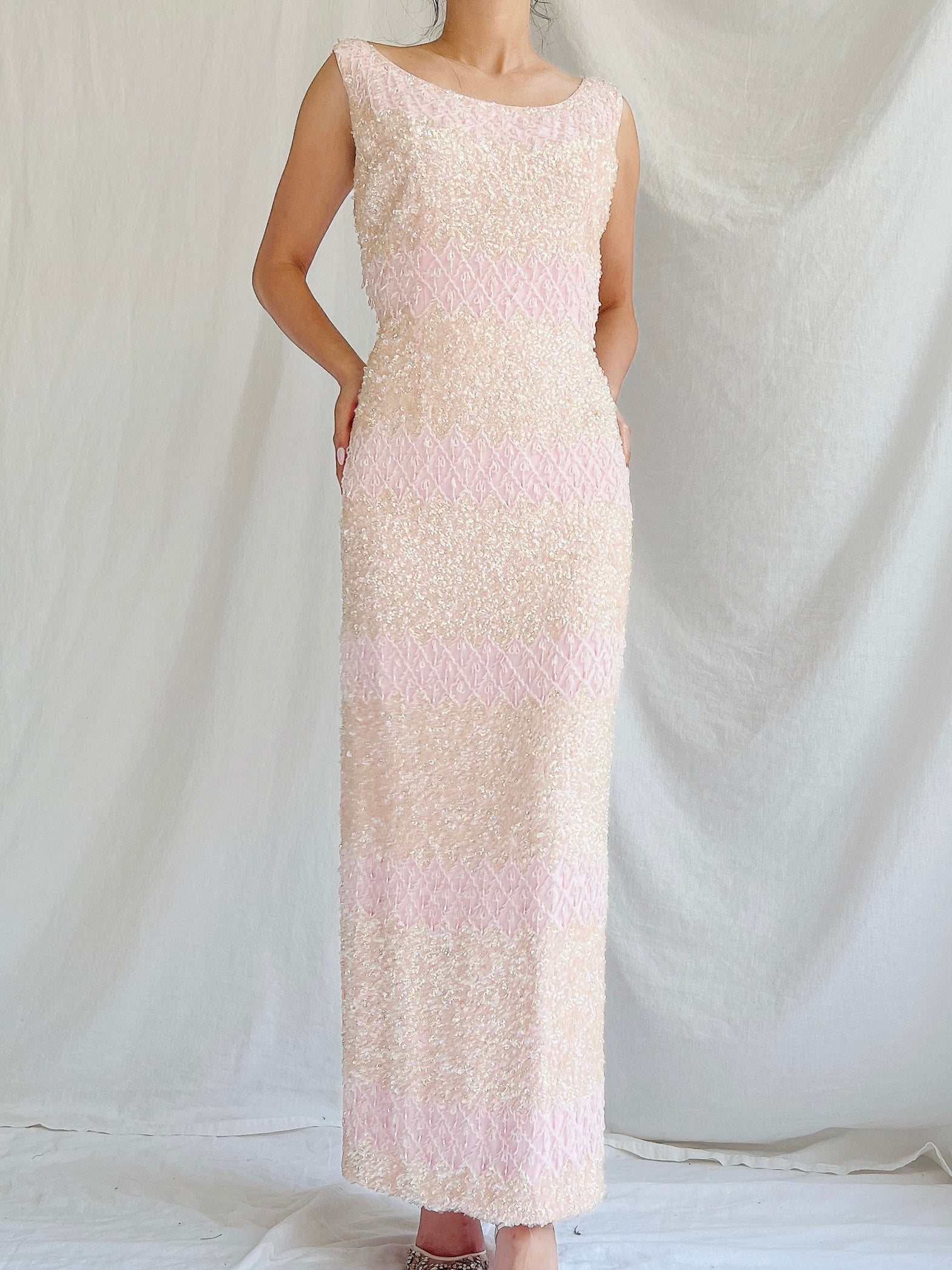 1960s Pink Silk Sequins Dress - SM