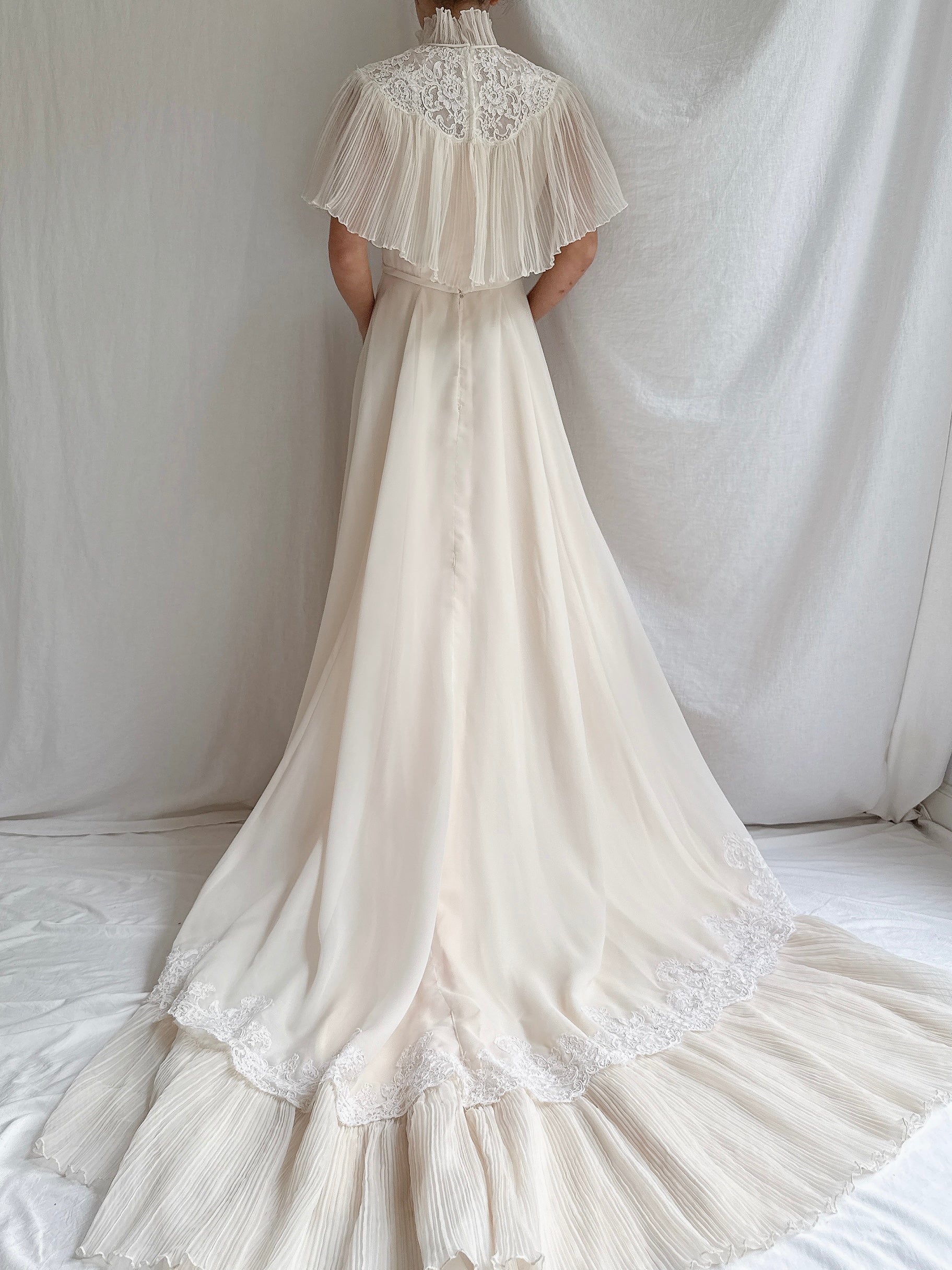 1960s/70s Chiffon Pleated Collar Gown - S