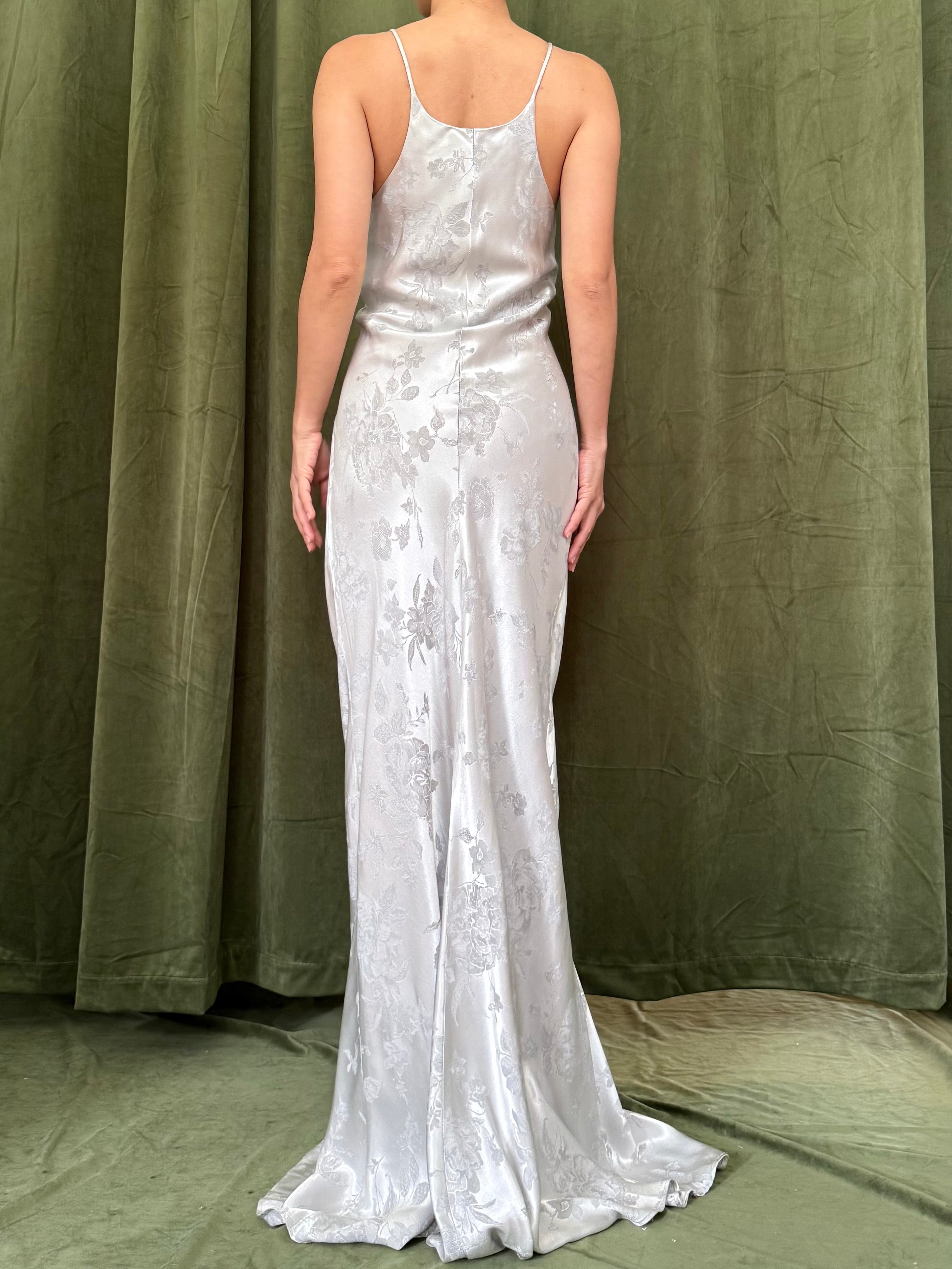 1990s Gray Satin Brocade Slip Gown - M