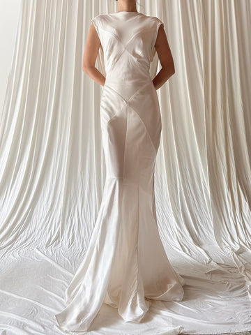 1990s Satin Bias Low Cut Back Gown - Size 6-8