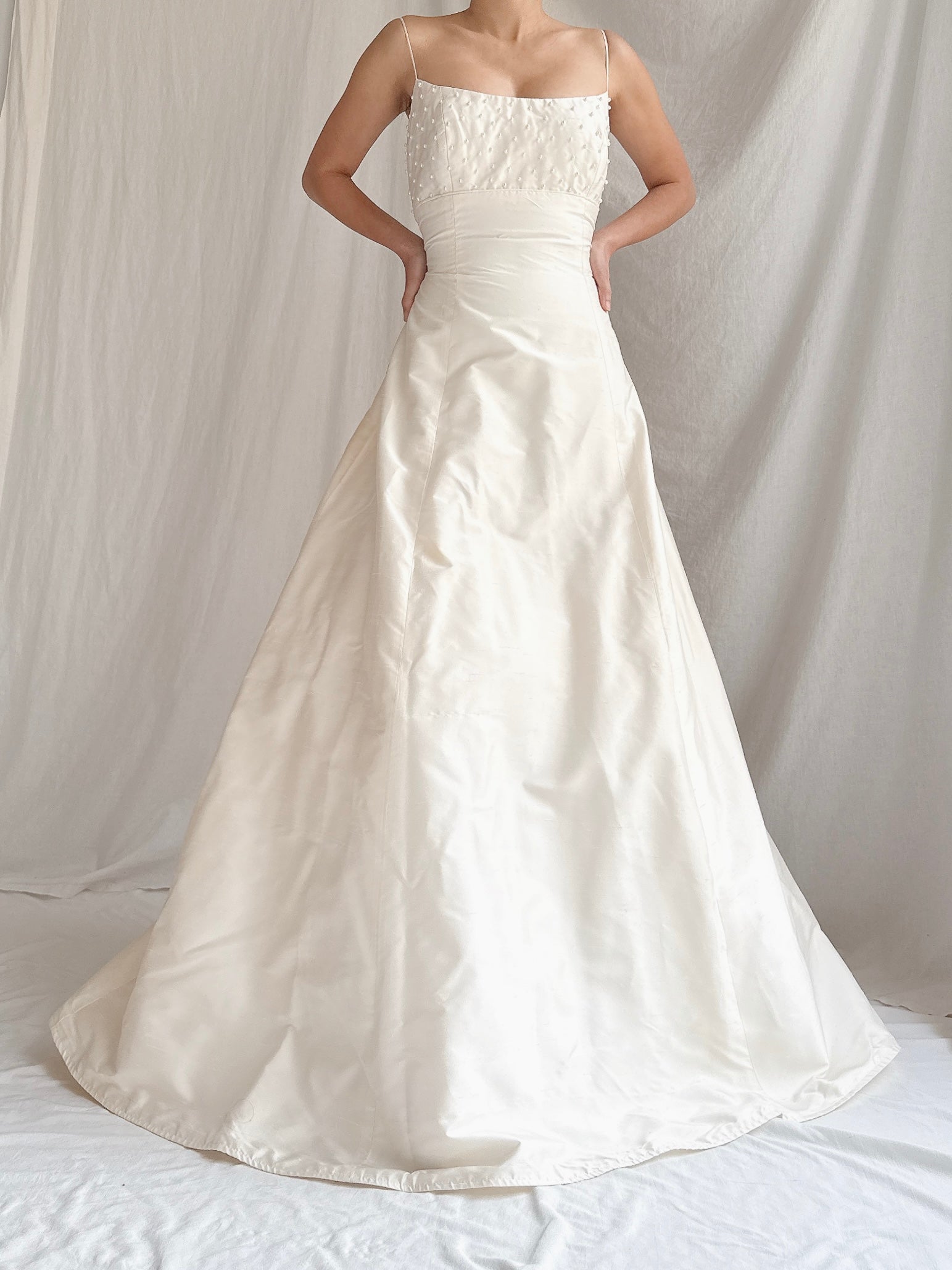1990s Silk Pearl Beaded Gown - S