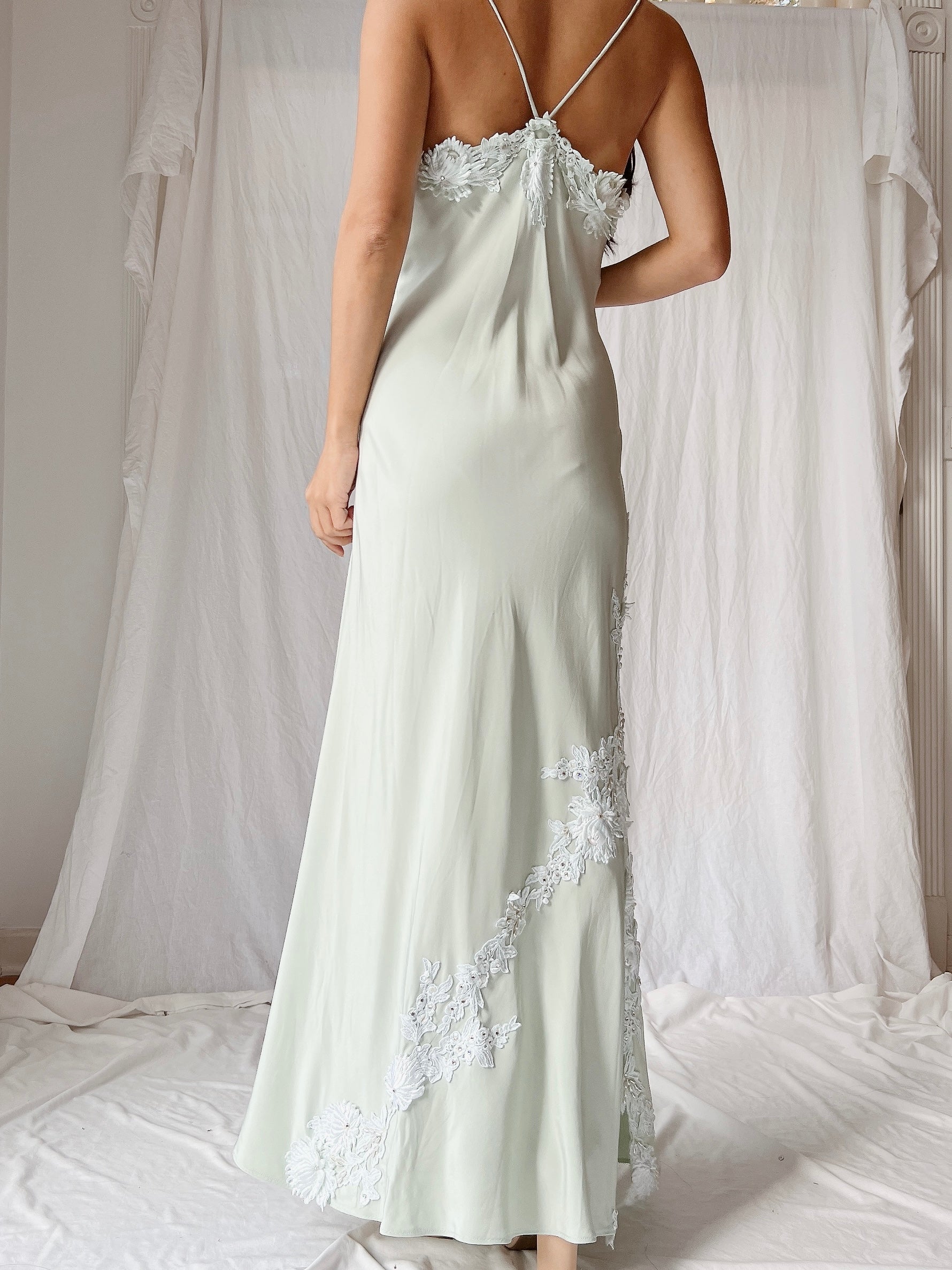 1990s Yoly Munoz Seafoam Bias Cut Dress - M/8