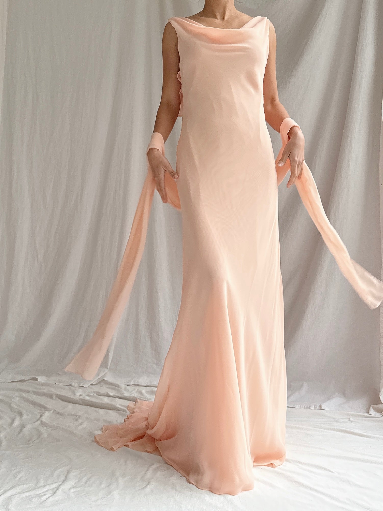 Vintage Vera Wang Peach Chiffon Gown with Shawl - S/M