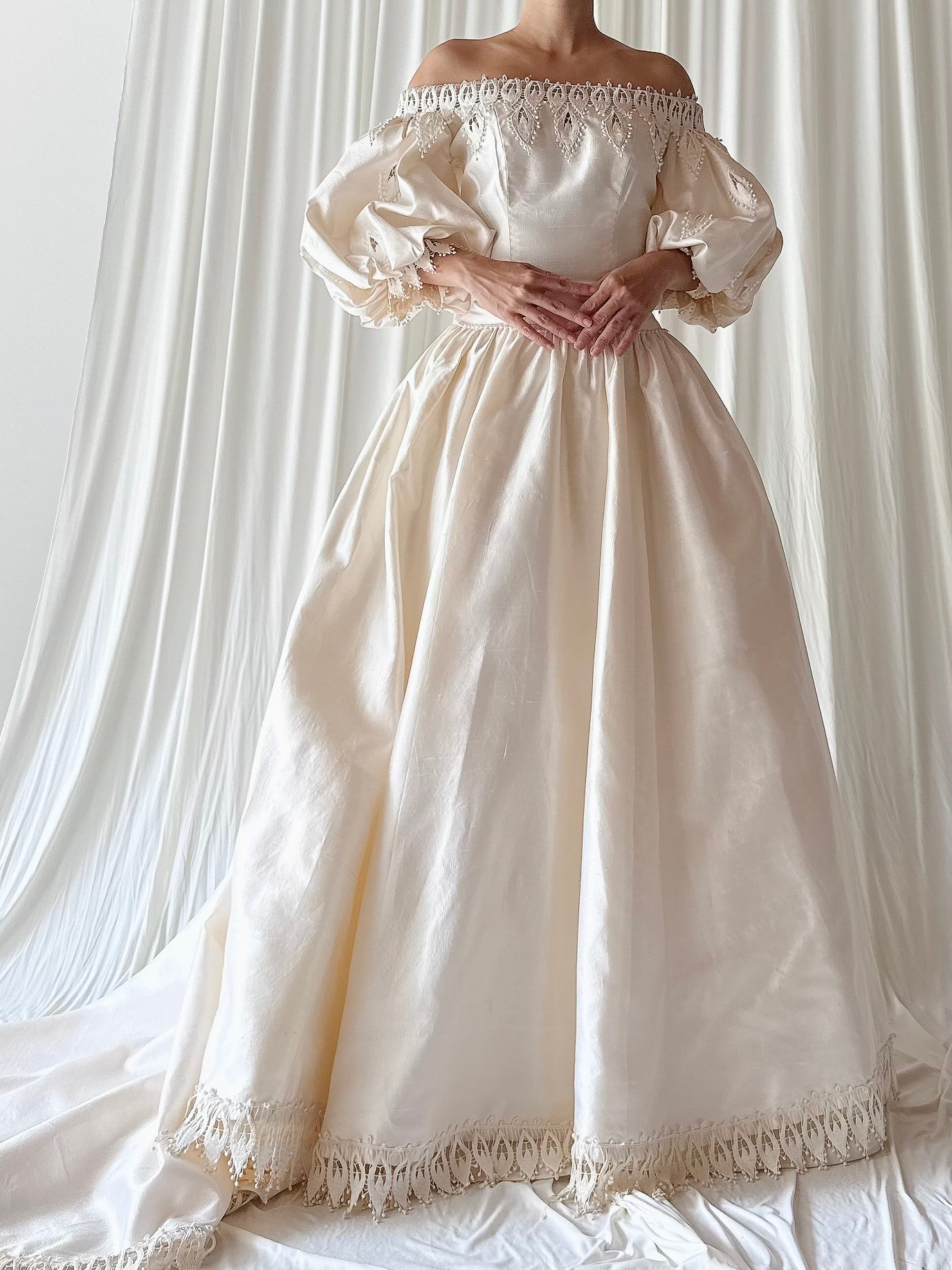 1990s Christos Puff Sleeve Raw Silk Dress -XS