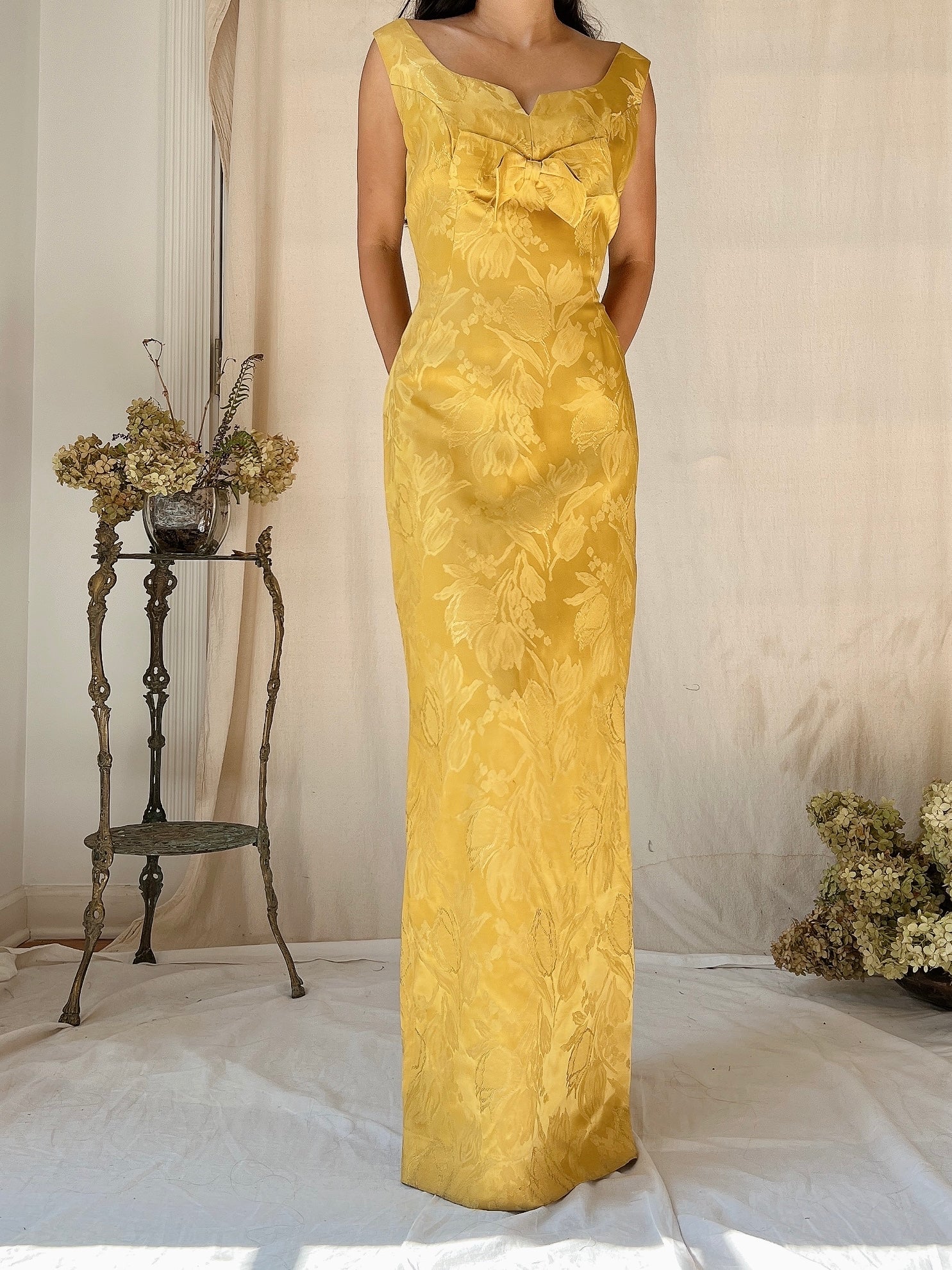 1960s Marigold Brocade Dress - S