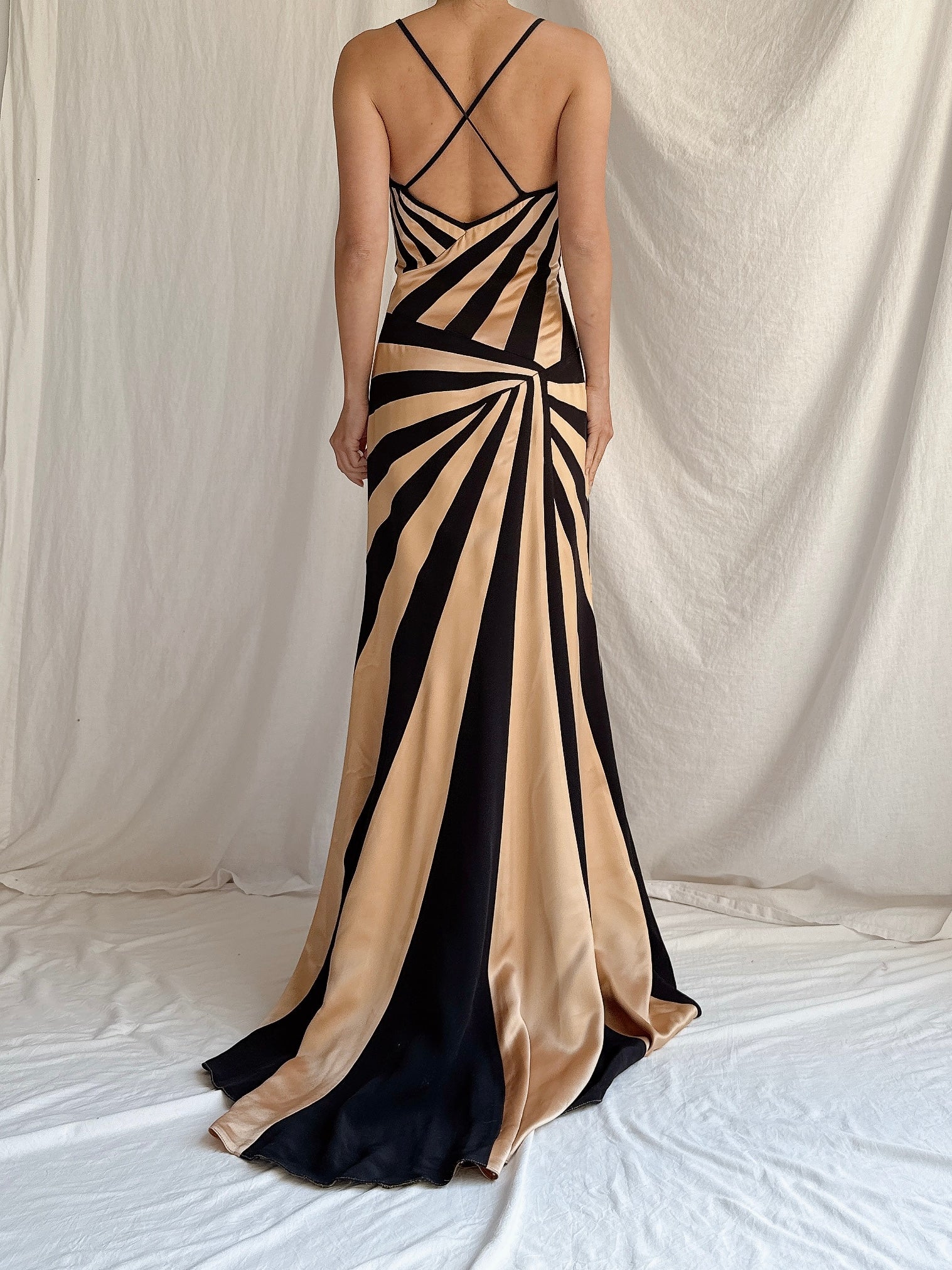 1990s Satin Abstract Striped Dress - S/M