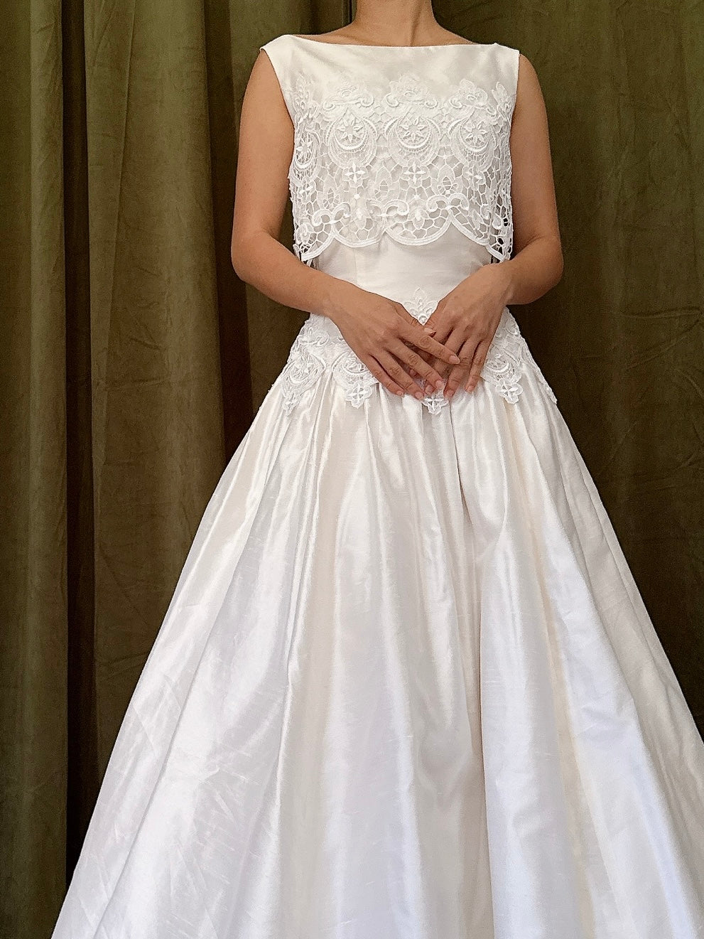 RESERVED for Cheyenne Payment 1/2 Vintage Raw Silk Embroidered Cutout Gown - S/4