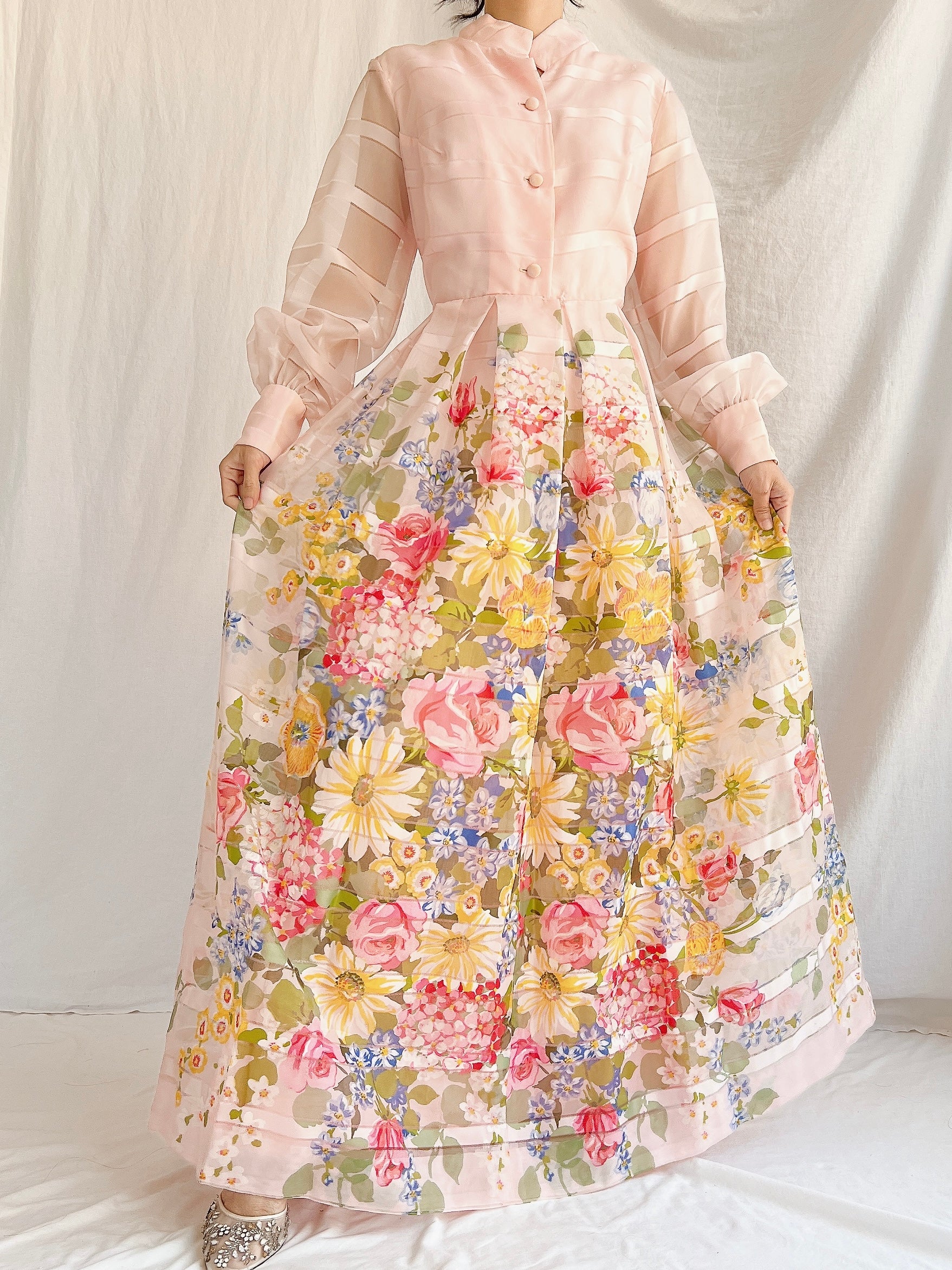 Vintage Pink Floral Dress - M