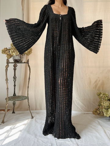 Vintage OOAK Shimmer Hand-Crochet Angel Sleeve Gown - S/M