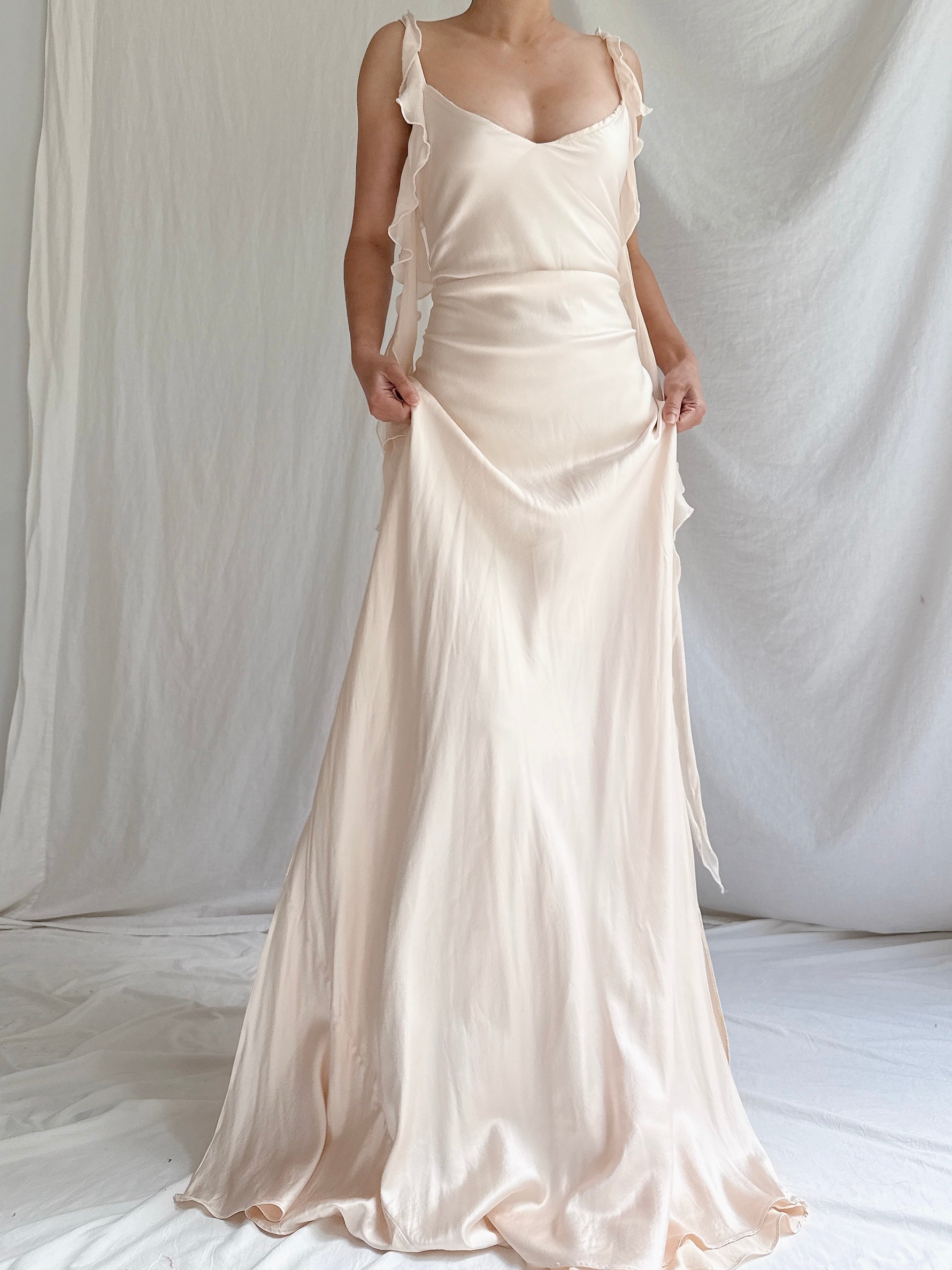 Vintage Shell Pink Silk Bias Slip Gown - M